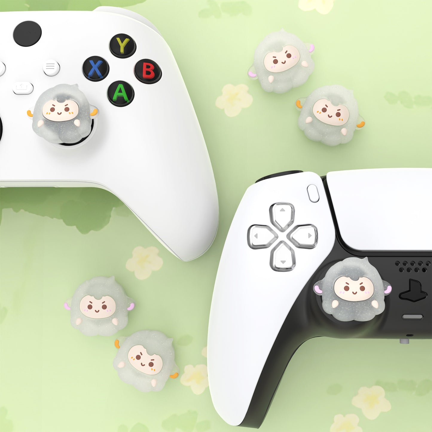 PlayVital キュートサムグリップキャップ PS5・PS4・Xbox Series X/S・Switch Proコントローラー用【ふわふわシープ】