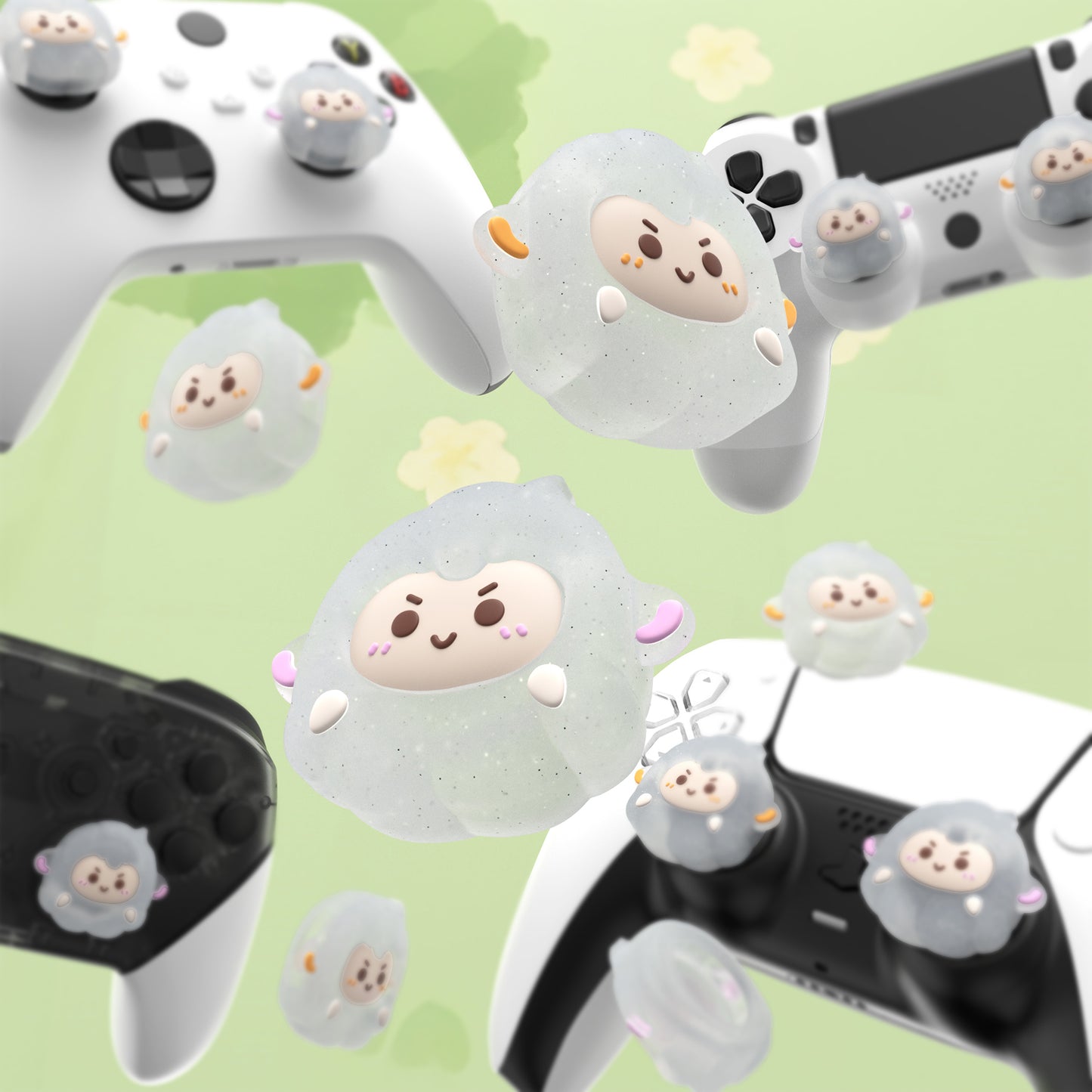 PlayVital キュートサムグリップキャップ PS5・PS4・Xbox Series X/S・Switch Proコントローラー用【ふわふわシープ】