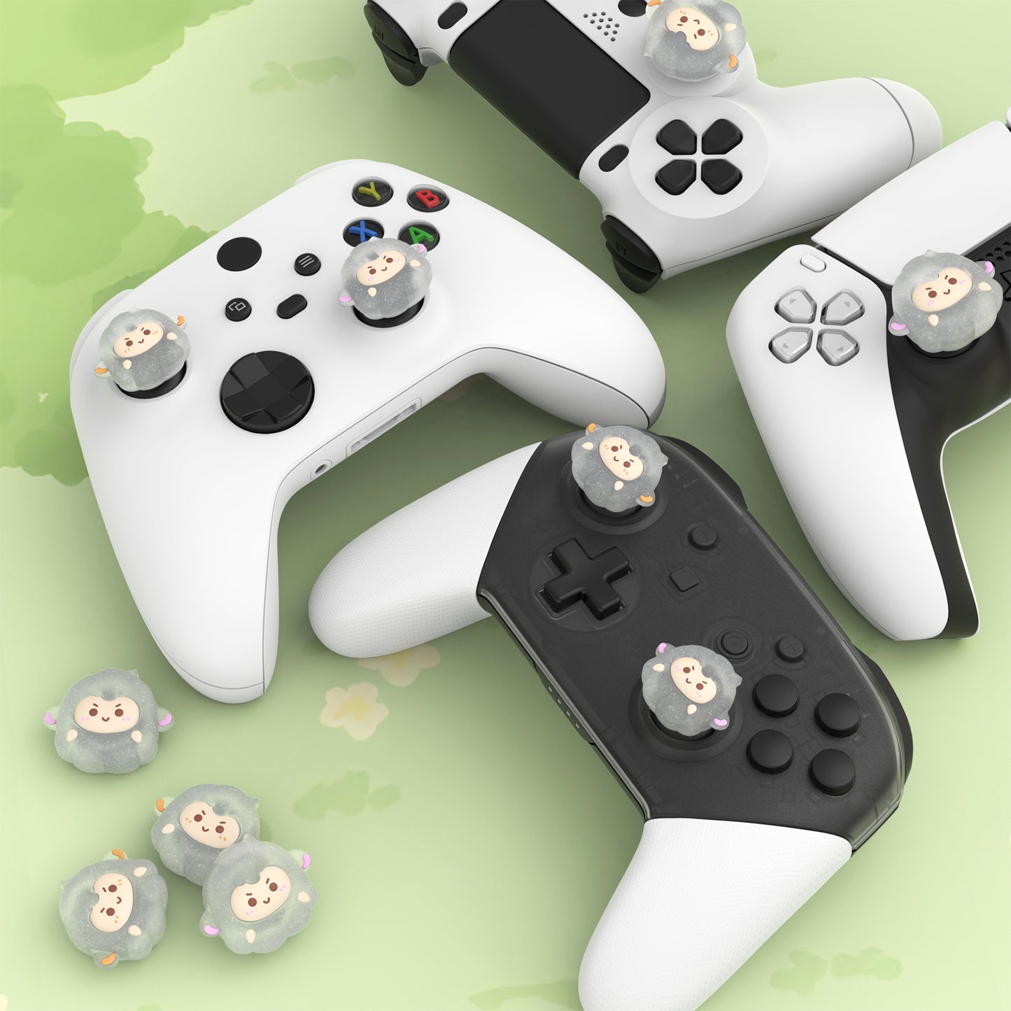 PlayVital キュートサムグリップキャップ PS5・PS4・Xbox Series X/S・Switch Proコントローラー用【ふわふわシープ】