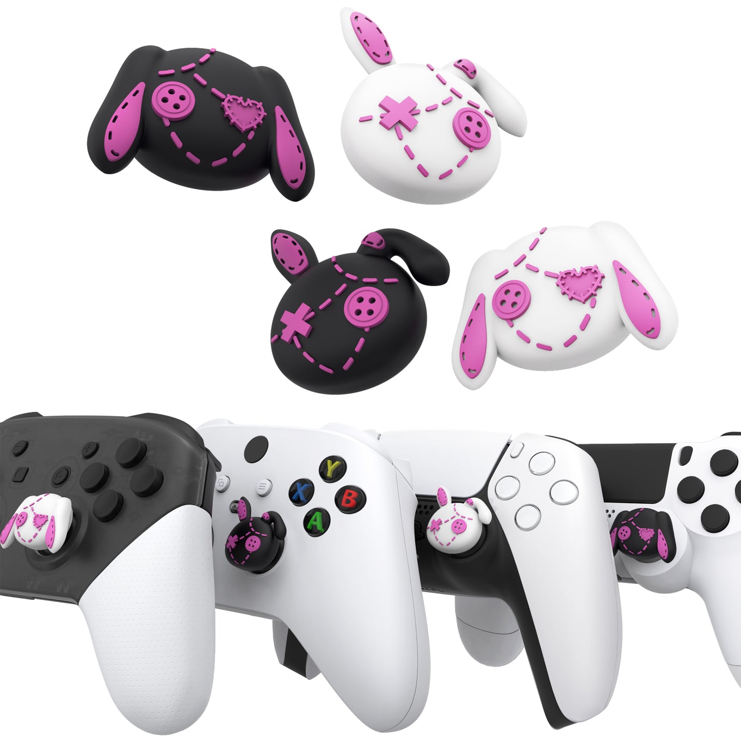 PlayVital キュートサムグリップキャップ PS5・PS4・Xbox Series X/S・Switch Proコントローラー用【ラブリー・パンク・バニー】