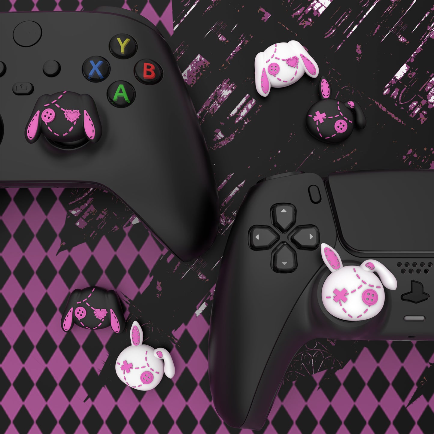 PlayVital キュートサムグリップキャップ PS5・PS4・Xbox Series X/S・Switch Proコントローラー用【ラブリー・パンク・バニー】