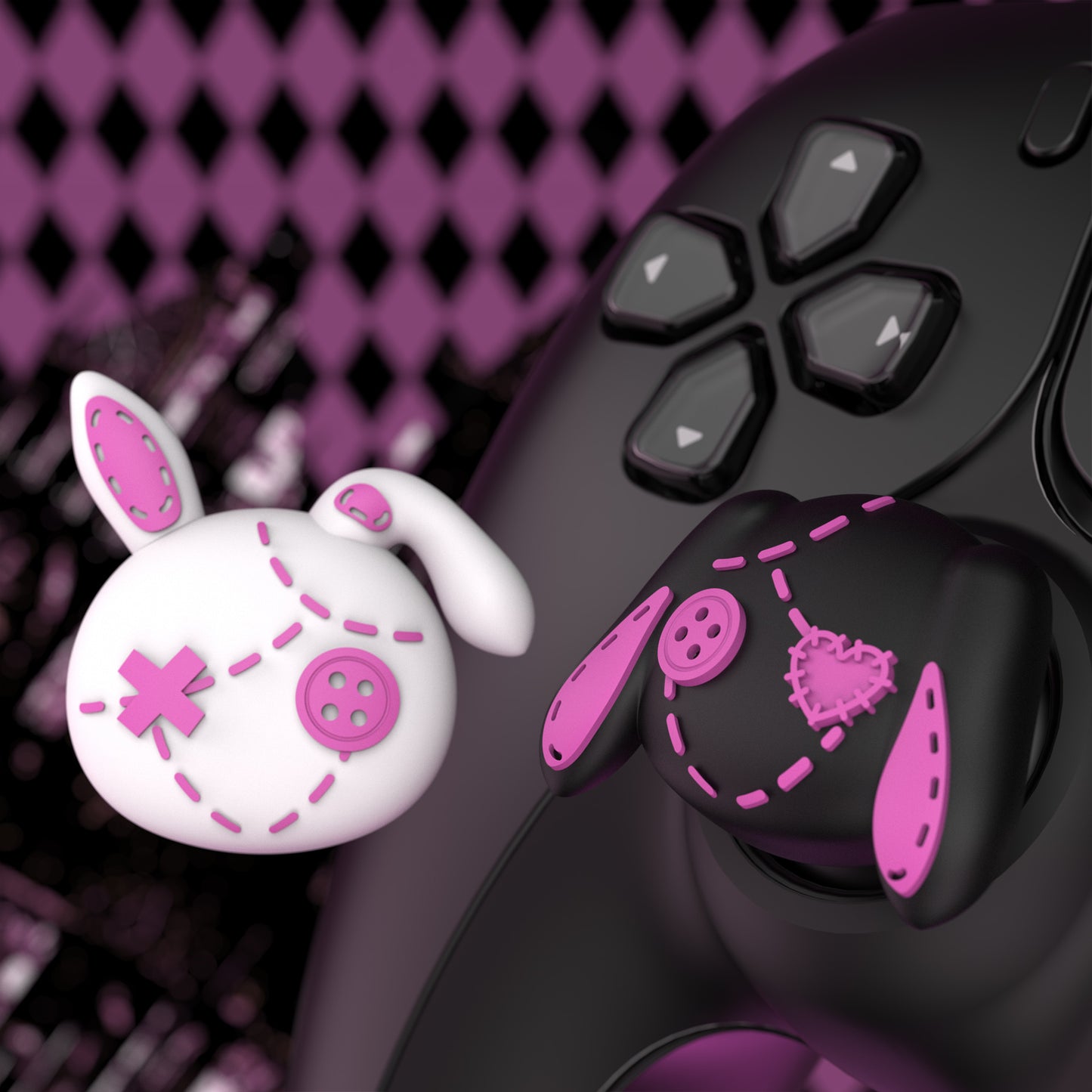 PlayVital キュートサムグリップキャップ PS5・PS4・Xbox Series X/S・Switch Proコントローラー用【ラブリー・パンク・バニー】