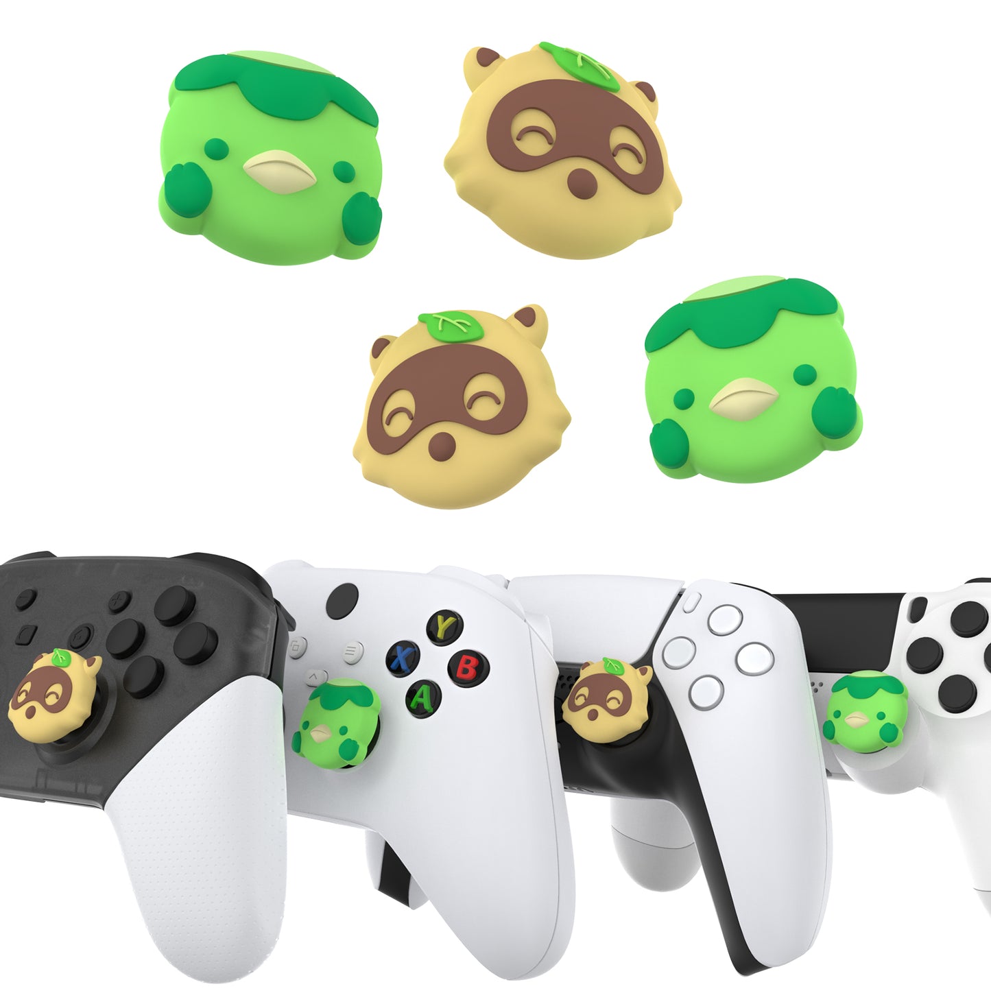 PlayVital キュートサムグリップキャップ PS5・PS4・Xbox Series X/S・Switch Proコントローラー用【タヌキ&カッパ】