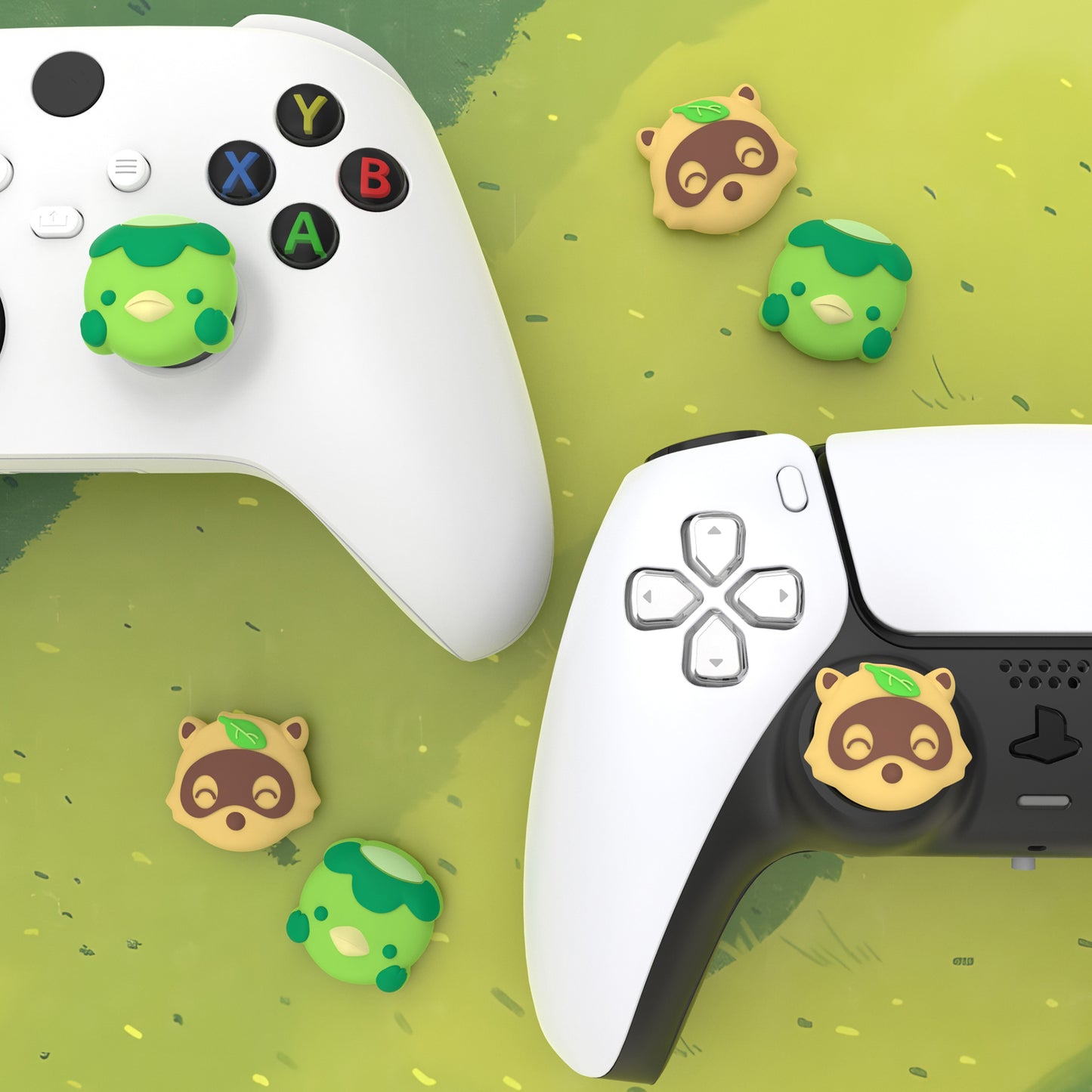 PlayVital キュートサムグリップキャップ PS5・PS4・Xbox Series X/S・Switch Proコントローラー用【タヌキ&カッパ】