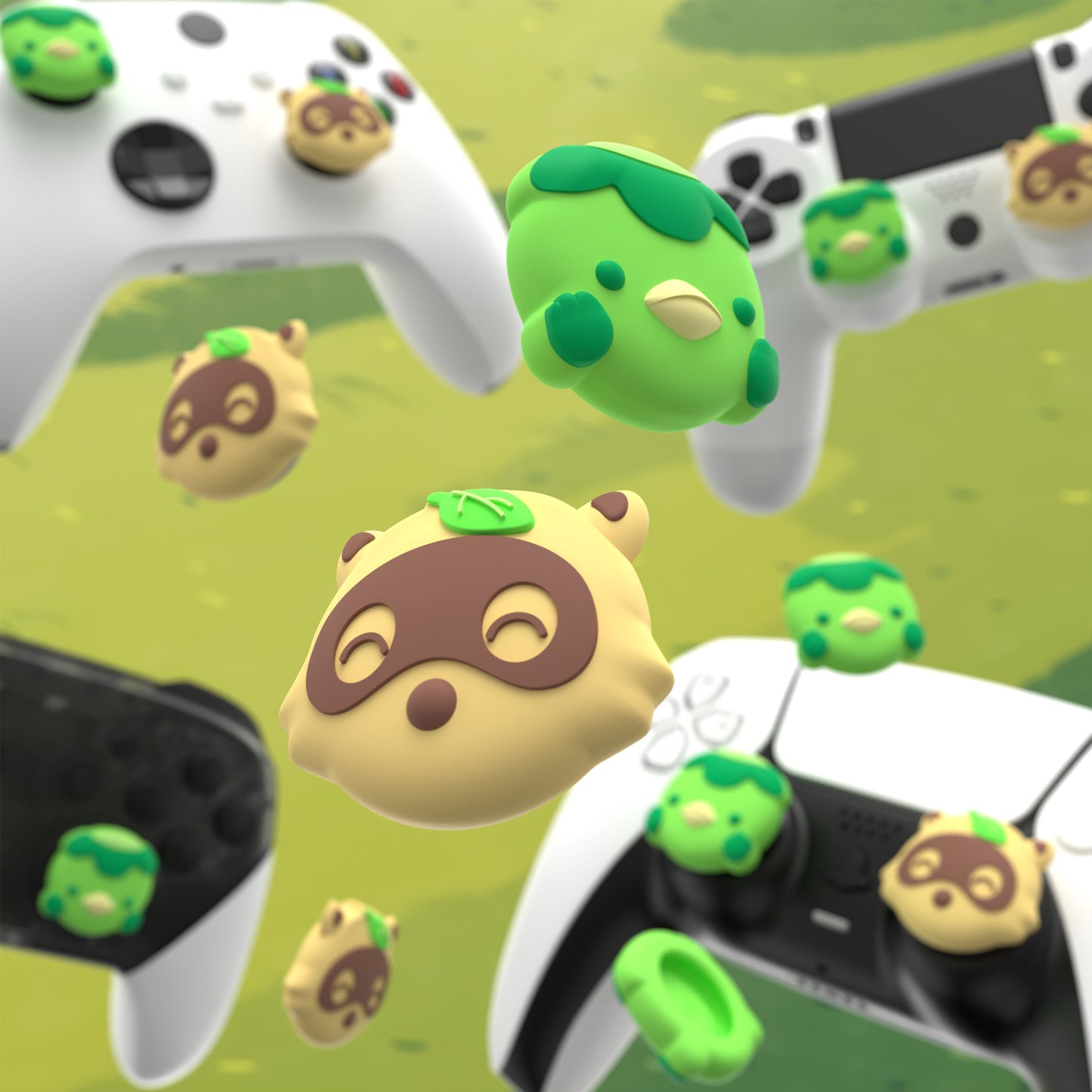 PlayVital キュートサムグリップキャップ PS5・PS4・Xbox Series X/S・Switch Proコントローラー用【タヌキ&カッパ】
