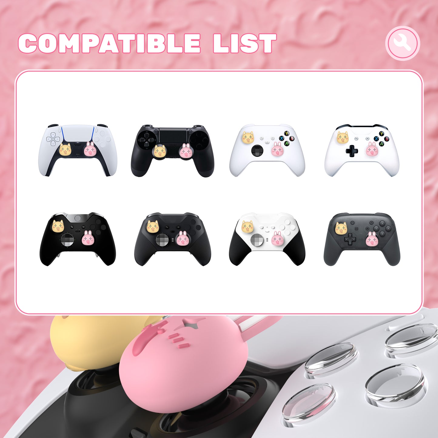PlayVital キュートユニバーサルイルミネイテッドLEDサムスティックグリップ PS5&PS4&Xbox Series X/S&Xbox One&Switch Proコントローラー用【いたずらウサギ&子犬】