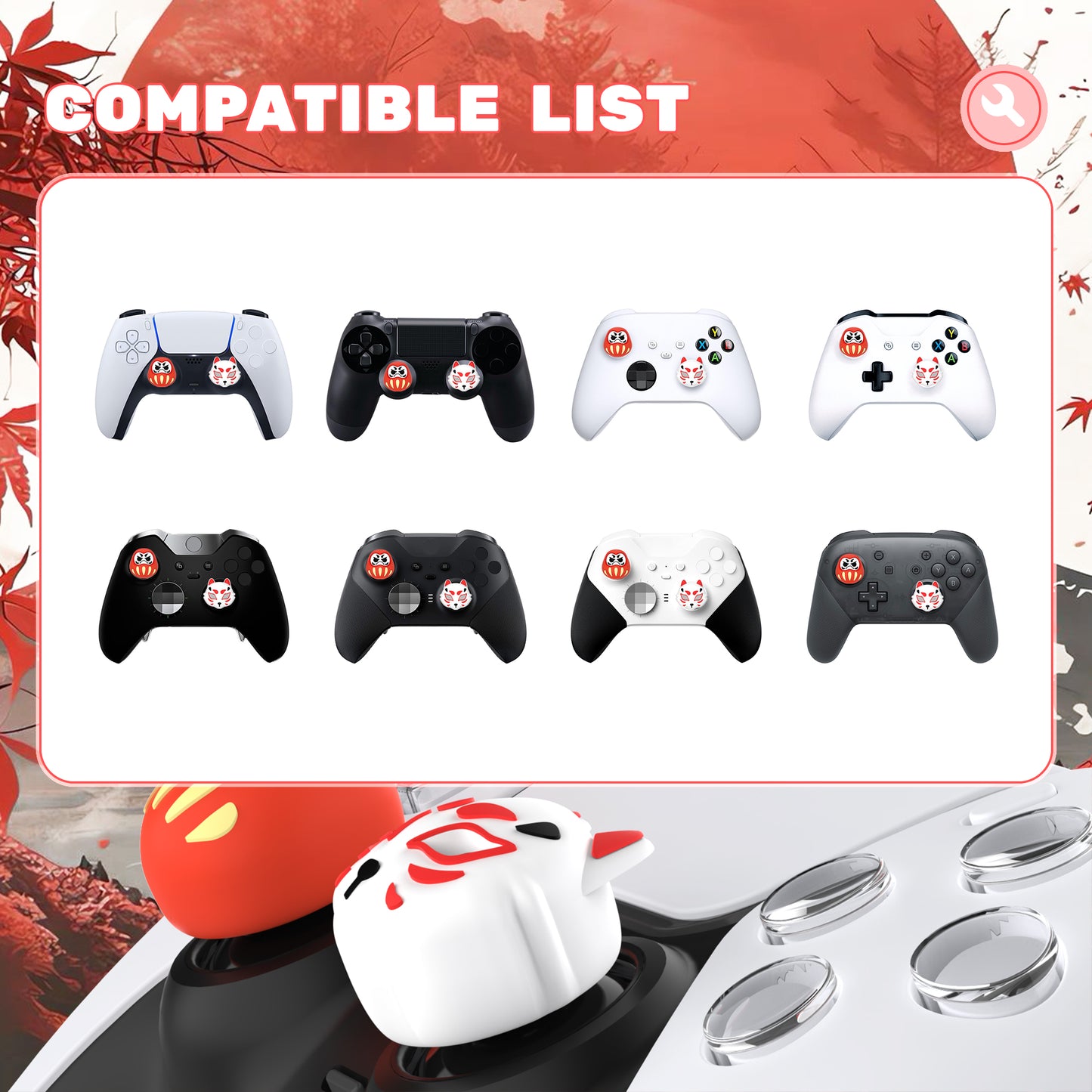 PlayVital キュートユニバーサルイルミネイテッドLEDサムスティックグリップ PS5&PS4&Xbox Series X/S&Xbox One&Switch Proコントローラー用【達磨や狐】