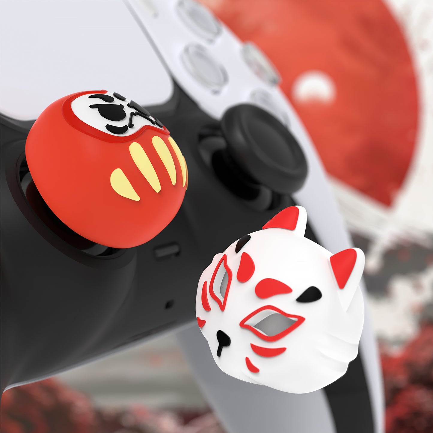 PlayVital キュートユニバーサルイルミネイテッドLEDサムスティックグリップ PS5&PS4&Xbox Series X/S&Xbox One&Switch Proコントローラー用【達磨や狐】