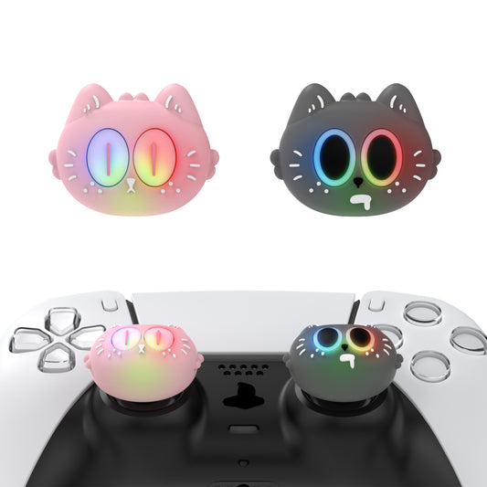 PlayVital キュートユニバーサルイルミネイテッドLEDサムスティックグリップ PS5&PS4&Xbox Series X/S&Xbox One&Switch Proコントローラー用【ムーンライト猫】