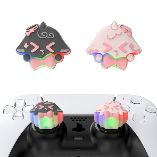 PlayVital キュートユニバーサルイルミネイテッドLEDサムスティックグリップ PS5&PS4&Xbox Series X/S&Xbox One&Switch Proコントローラー用【ふわリボンひつじ】