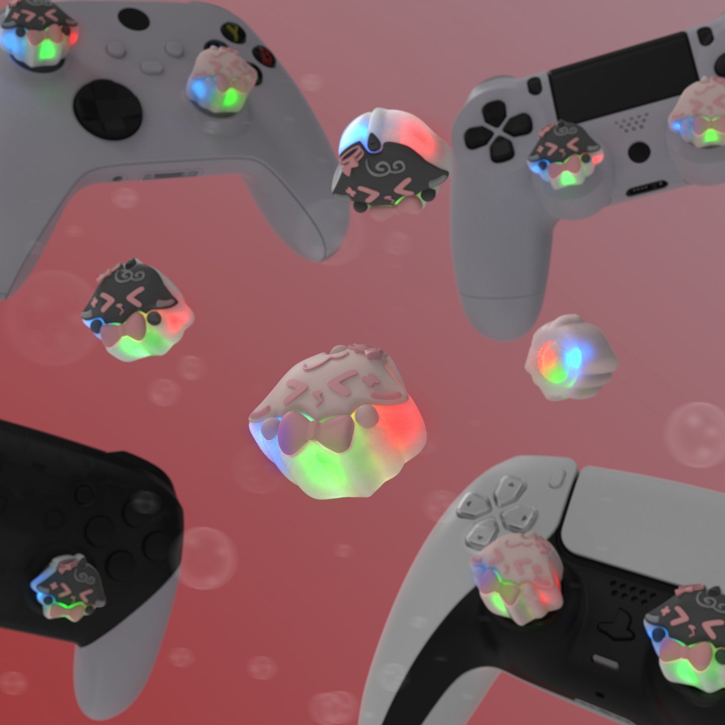 PlayVital キュートユニバーサルイルミネイテッドLEDサムスティックグリップ PS5&PS4&Xbox Series X/S&Xbox One&Switch Proコントローラー用【ニーディーシープ】