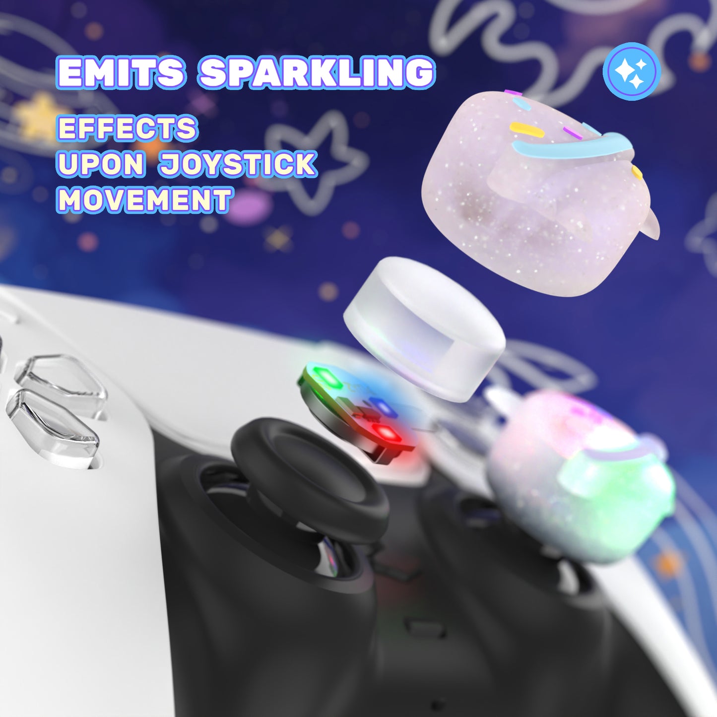 PlayVital キュートユニバーサルイルミネイテッドLEDサムスティックグリップ PS5&PS4&Xbox Series X/S&Xbox One&Switch Proコントローラー用【プラネット&スイートバニー】