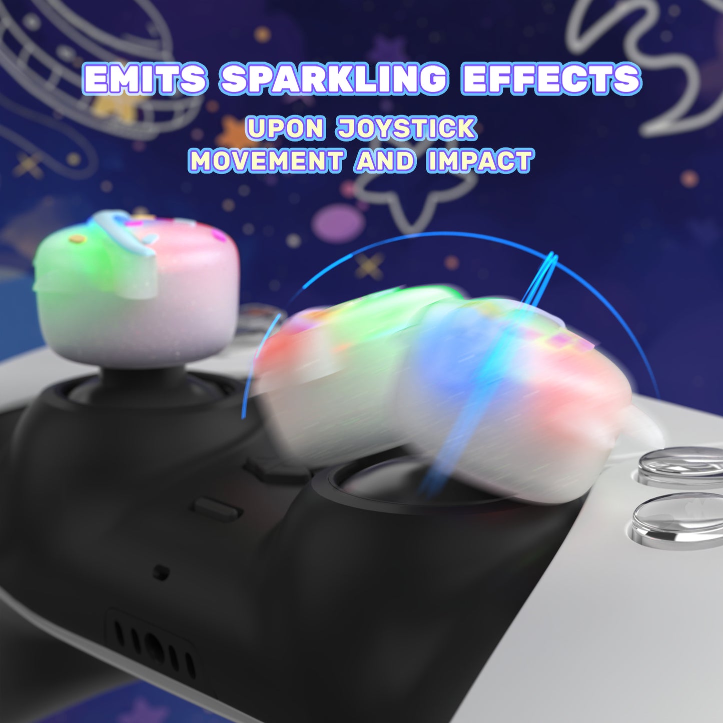 PlayVital キュートユニバーサルイルミネイテッドLEDサムスティックグリップ PS5&PS4&Xbox Series X/S&Xbox One&Switch Proコントローラー用【プラネット&スイートバニー】
