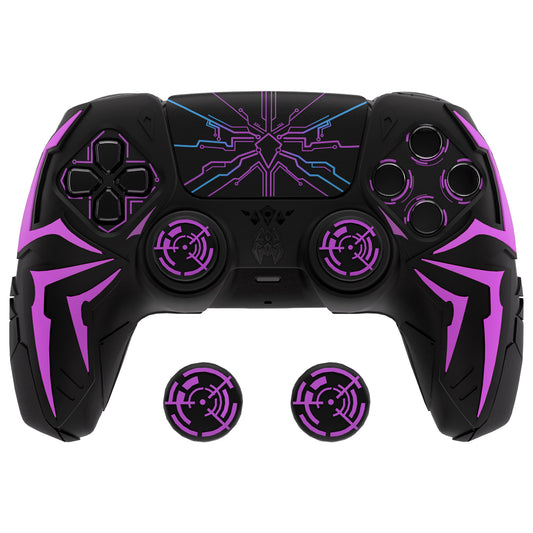 PlayVital ps5コントローラー対応用サイバースパイダーデザインシリコン保護カバー、サムグリップキャップ2個やステッカー6枚付属、充電ドック対応【ブラック&パープル】