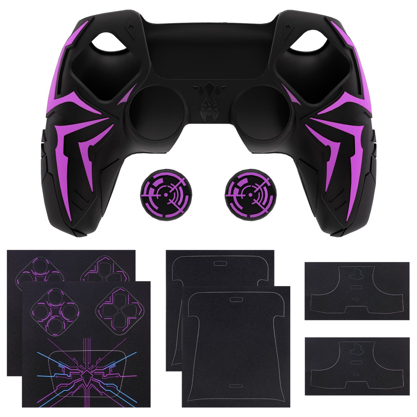 PlayVital ps5コントローラー対応用サイバースパイダーデザインシリコン保護カバー、サムグリップキャップ2個やステッカー6枚付属、充電ドック対応【ブラック&パープル】
