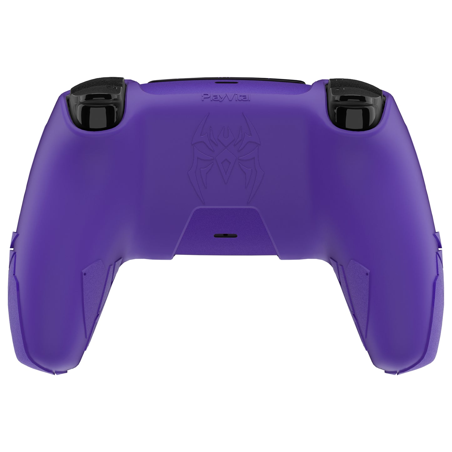 PlayVital ps5コントローラー対応用サイバースパイダーデザインシリコン保護カバー、サムグリップキャップ2個やステッカー6枚付属、充電ドック対応【パープル&グリーン】