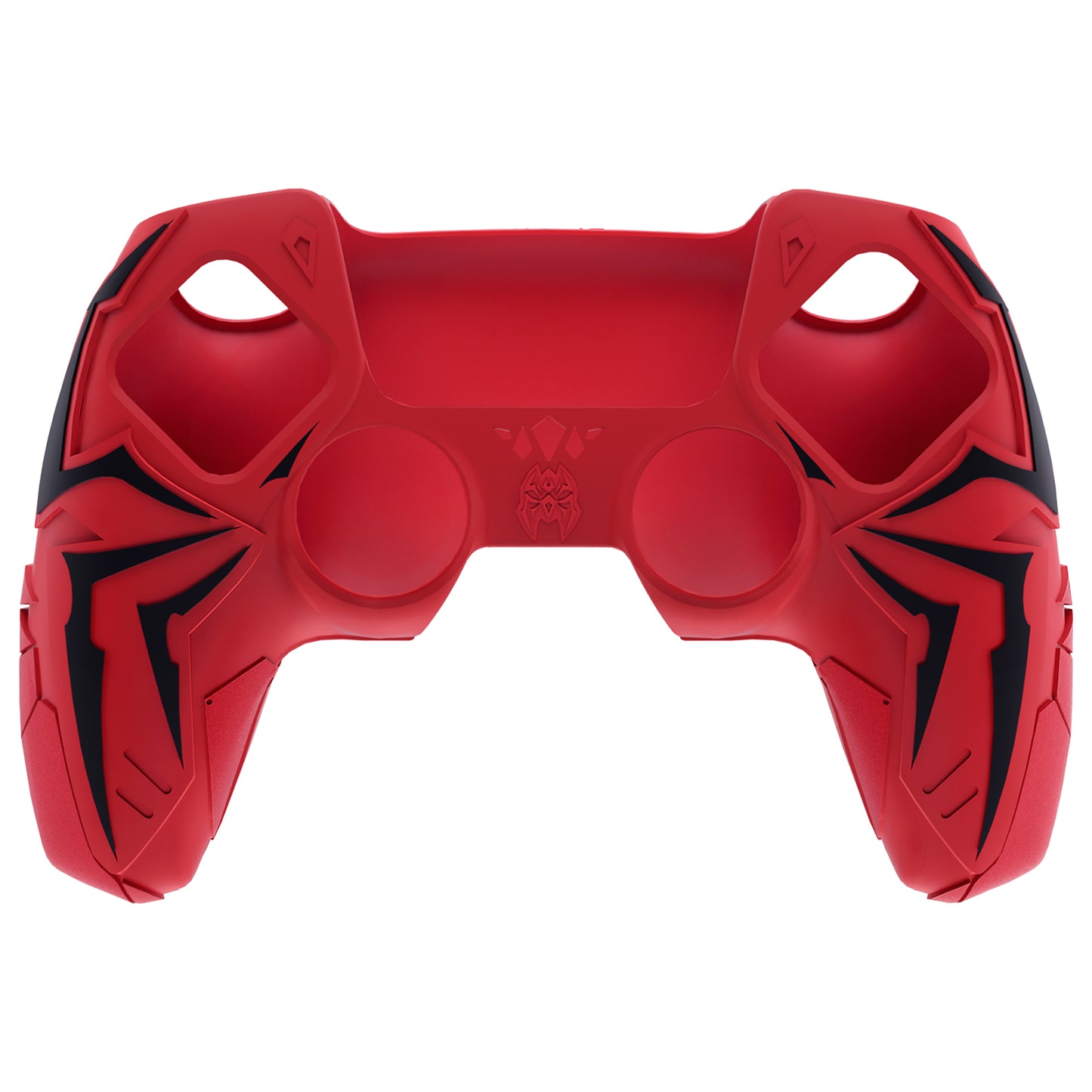 PlayVital ps5コントローラー対応用サイバースパイダーデザインシリコン保護カバー、サムグリップキャップ2個やステッカー6枚付属、充電ドック対応【レッド&ブラック】