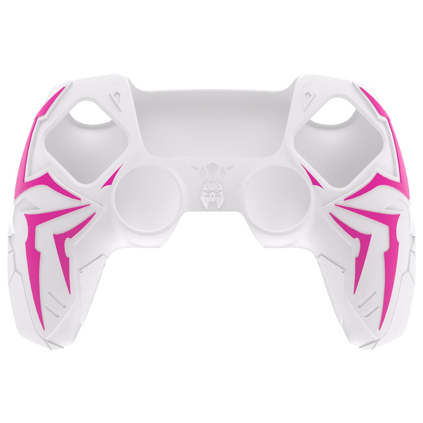 PlayVital ps5コントローラー対応用サイバースパイダーデザインシリコン保護カバー、サムグリップキャップ2個やステッカー6枚付属、充電ドック対応【ホワイト&ピンク】