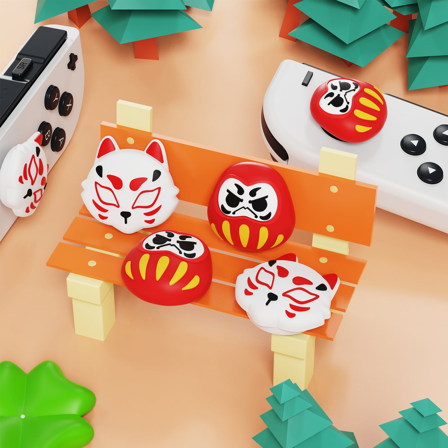 PlayVital かわいい親指グリップキャップ Nintendo Switch & 有機el & Switch Lite用【達磨や狐】