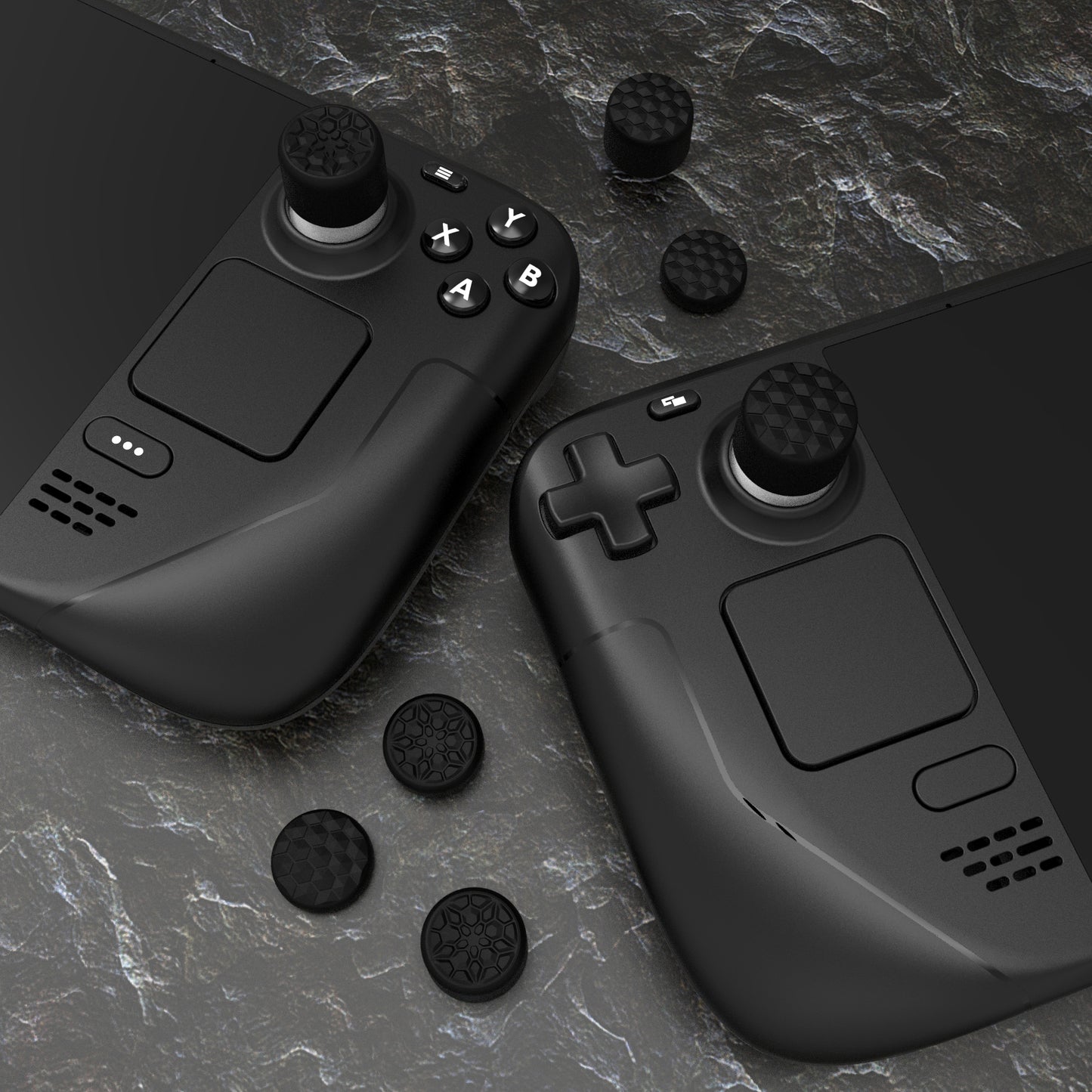 PlayVital ダイヤモンドグレイン&クラックボムデザイン エルゴノミックスティックキャップ サムグリップ Steam Deck LCD & OLED、PS Portal リモートプレーヤー対応【ブラック】