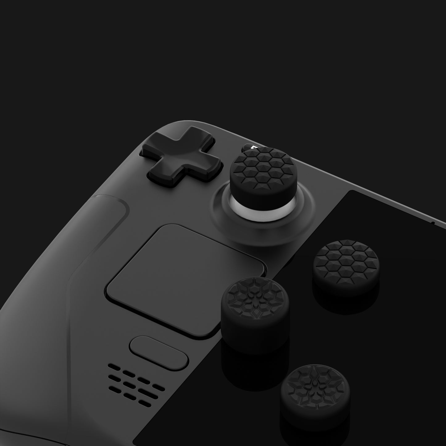 PlayVital ダイヤモンドグレイン&クラックボムデザイン エルゴノミックスティックキャップ サムグリップ Steam Deck LCD & OLED、PS Portal リモートプレーヤー対応【ブラック】