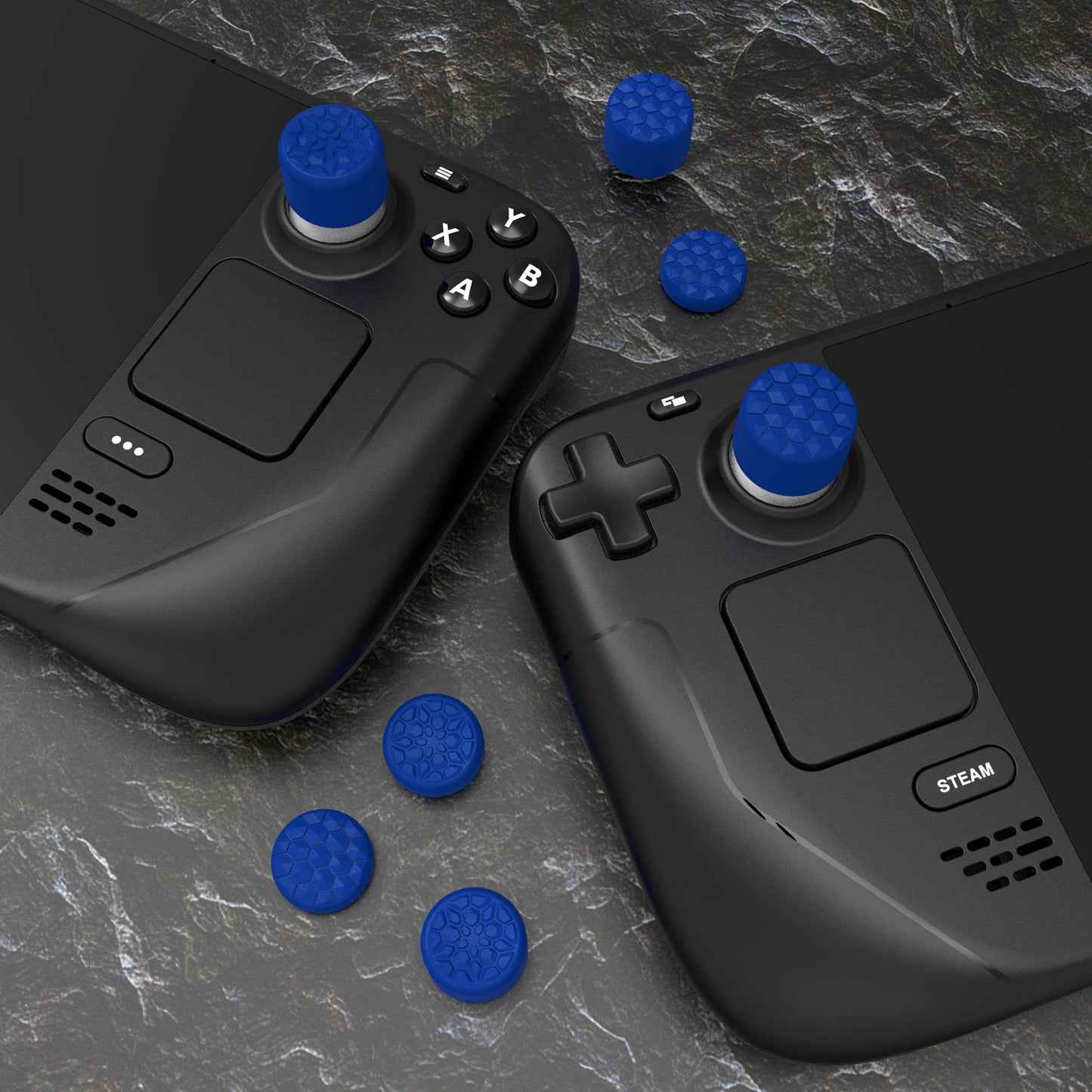 PlayVital ダイヤモンドグレイン&クラックボムデザイン エルゴノミックスティックキャップ サムグリップ Steam Deck LCD & OLED、PS Portal リモートプレーヤー対応【ブルー】