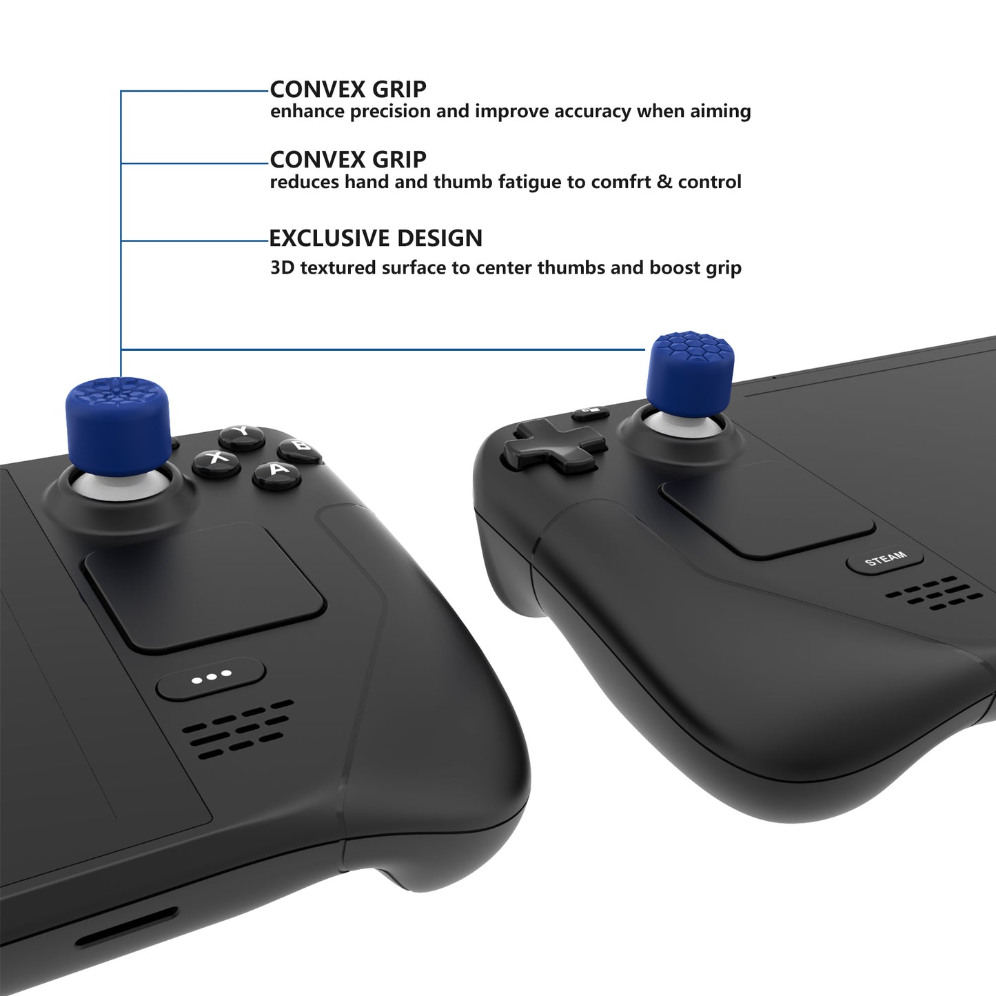 PlayVital ダイヤモンドグレイン&クラックボムデザイン エルゴノミックスティックキャップ サムグリップ Steam Deck LCD & OLED、PS Portal リモートプレーヤー対応【ブルー】