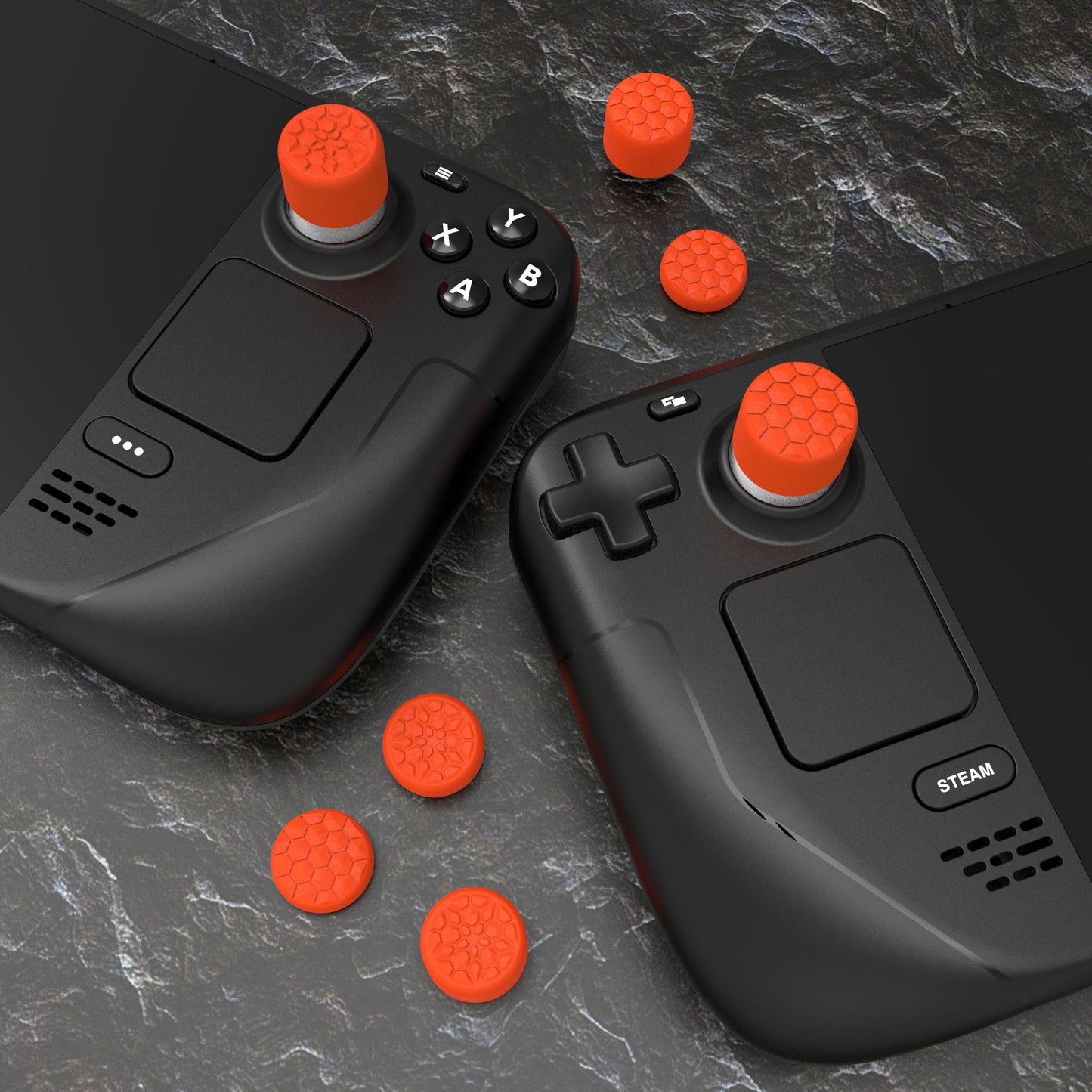 PlayVital ダイヤモンドグレイン&クラックボムデザイン エルゴノミックスティックキャップ サムグリップ Steam Deck LCD & OLED、PS Portal リモートプレーヤー対応【オレンジ】