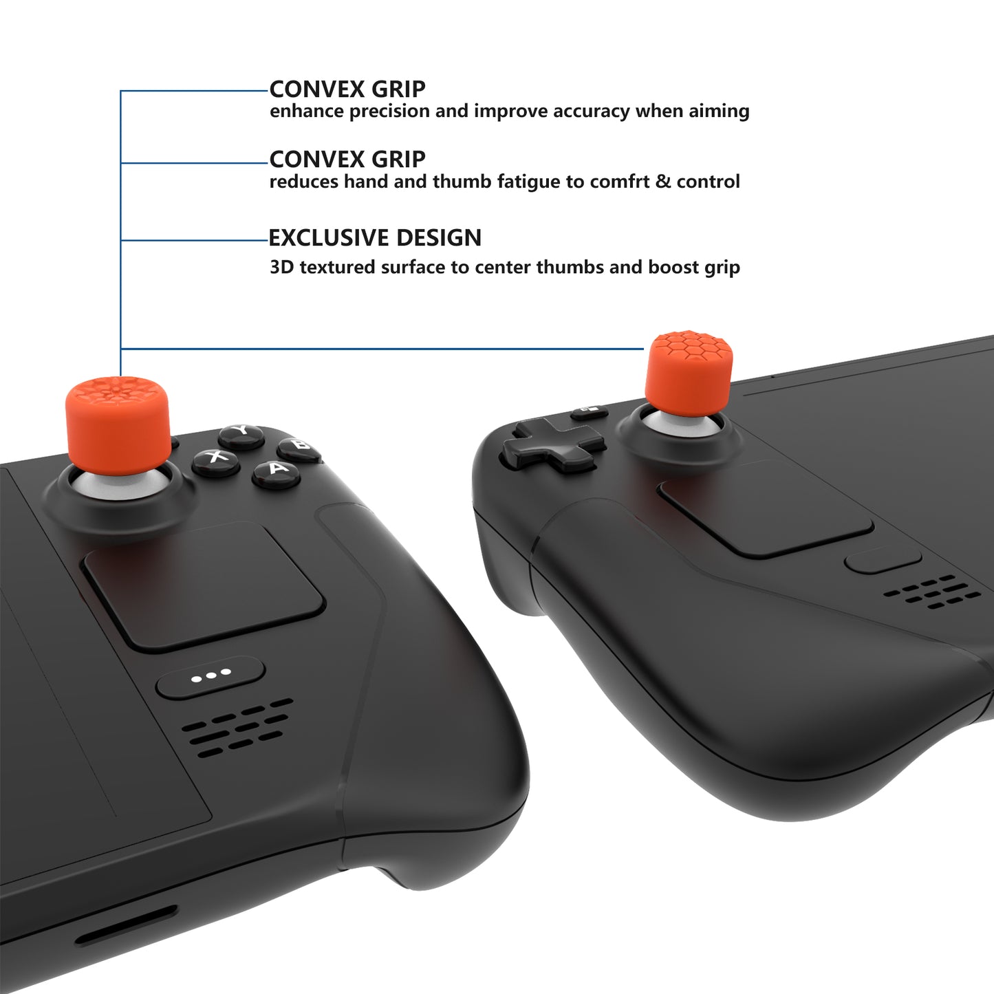 PlayVital ダイヤモンドグレイン&クラックボムデザイン エルゴノミックスティックキャップ サムグリップ Steam Deck LCD & OLED、PS Portal リモートプレーヤー対応【オレンジ】