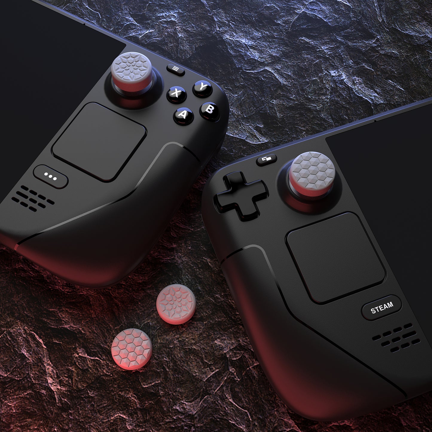 PlayVital Diamond Grain & Crack Bombデザイン サムグリップキャップ Steam Deck LCD & OLED、PS ポータルリモートプレーヤー用【クールグレー】
