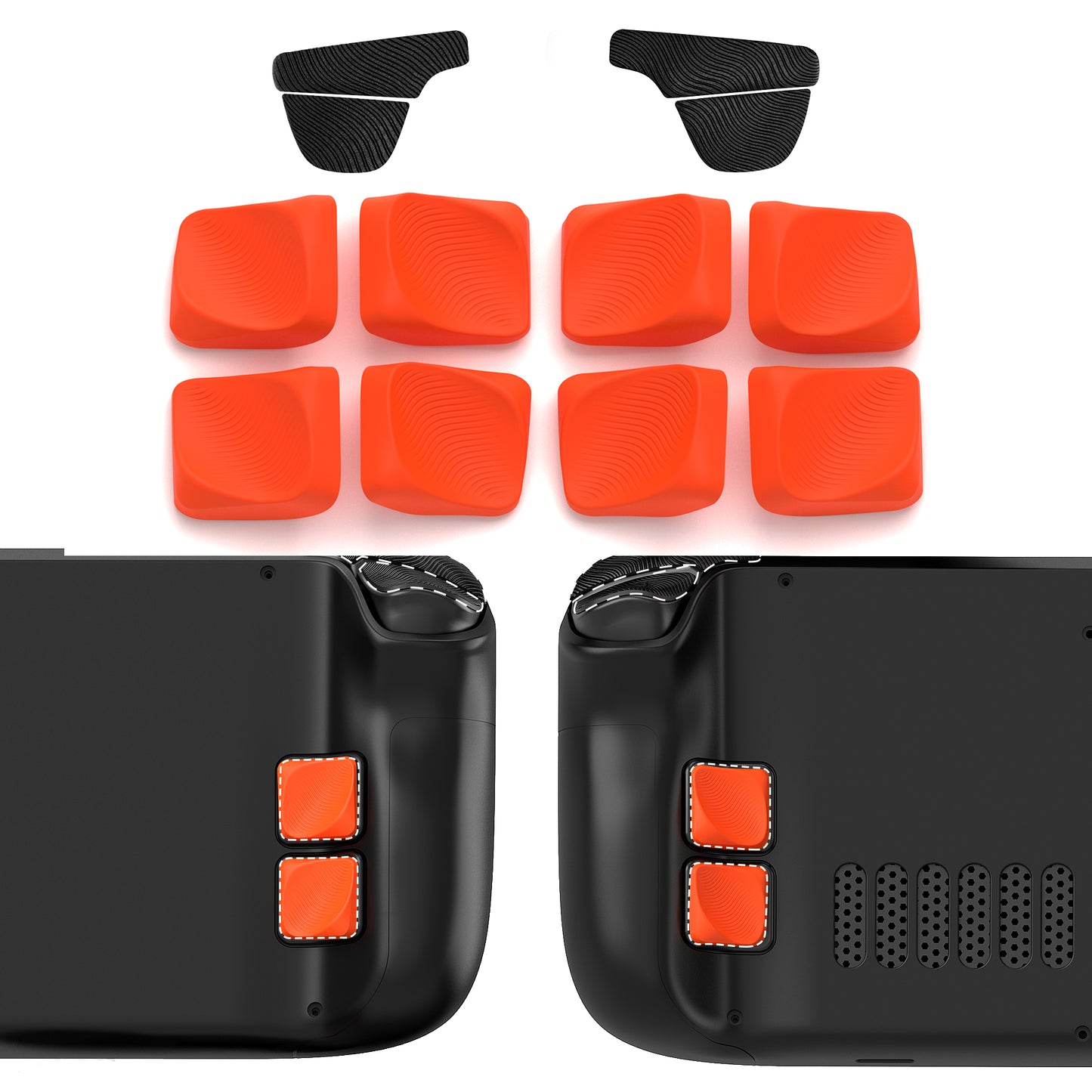 PlayVital Steam Deck LCD/OLEDモデル対応 エルゴノミックグリップキット–シリコン製バック背面ボタン強化カバー【オレンジ】