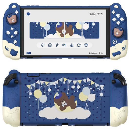 PlayVital Good Night Bear Nintendo Switch 2(2025)対応保護カバーケース シリコン製セパレートグリップ+PC製ハードバックカバー 親指グリップキャップ付き 【ブルー】