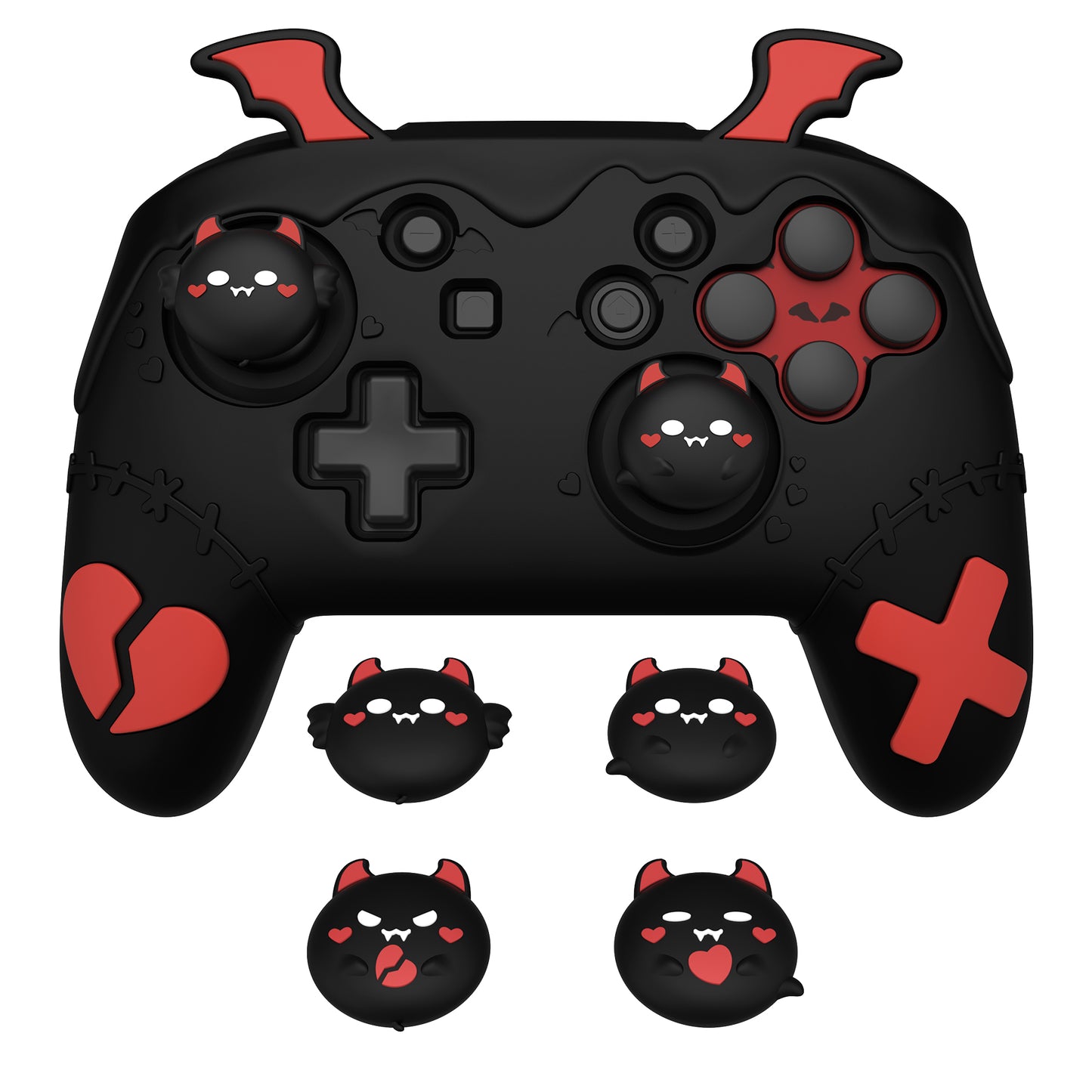 PlayVital Switch Proコントローラー対応用ゴシックインプシリーズ キュートなシリコン保護カバー、サムグリップ4つやステッカー2枚付き【ブラック】