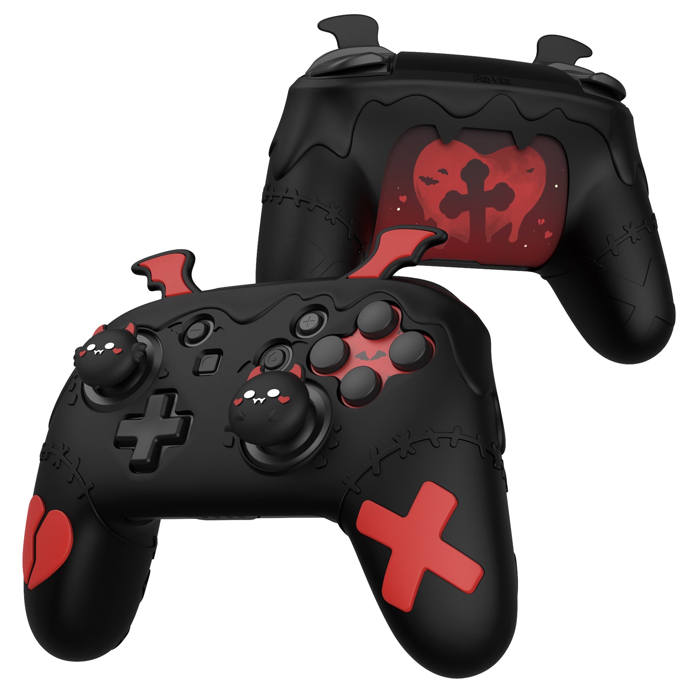 PlayVital Switch Proコントローラー対応用ゴシックインプシリーズ キュートなシリコン保護カバー、サムグリップ4つやステッカー2枚付き【ブラック】