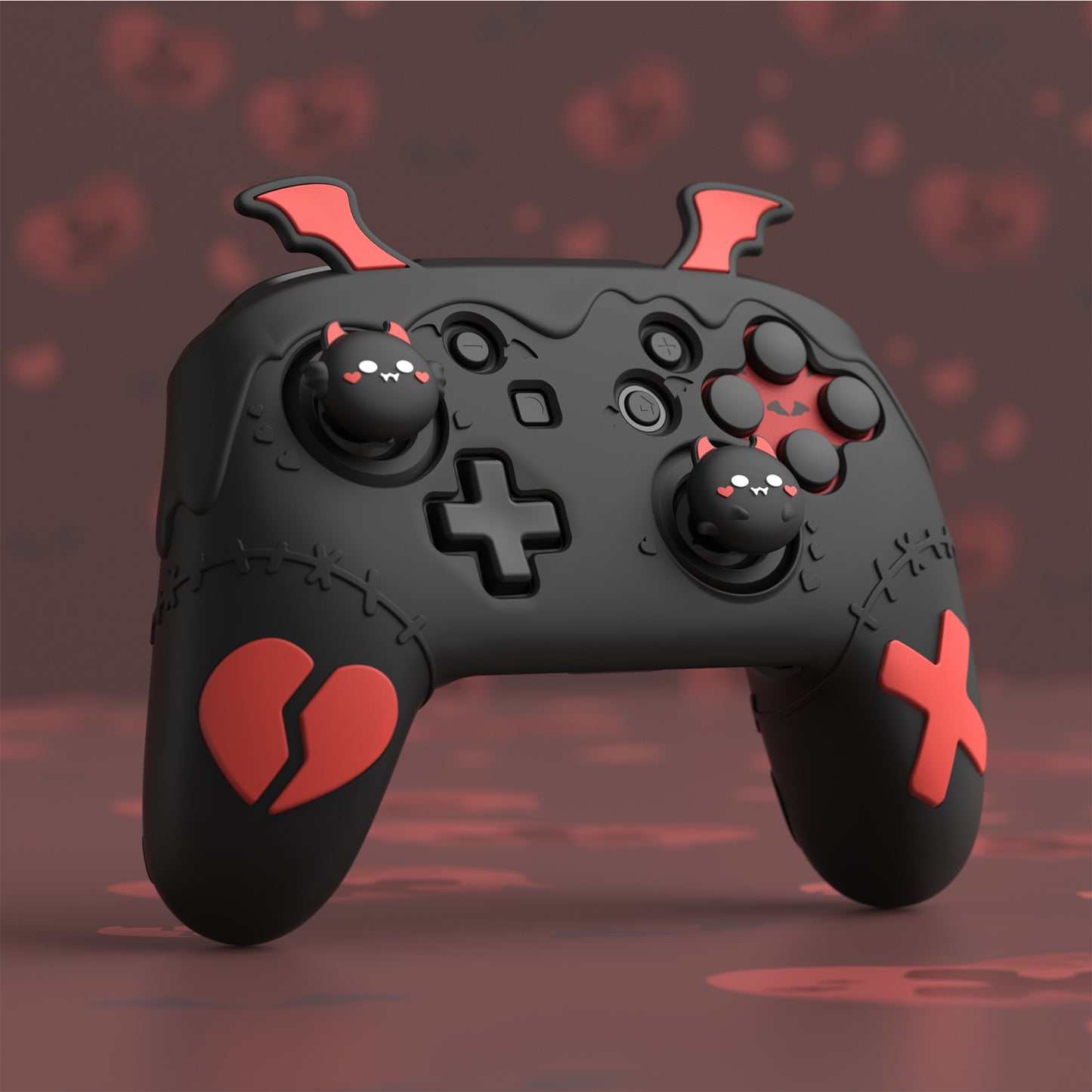 PlayVital Switch Proコントローラー対応用ゴシックインプシリーズ キュートなシリコン保護カバー、サムグリップ4つやステッカー2枚付き【ブラック】