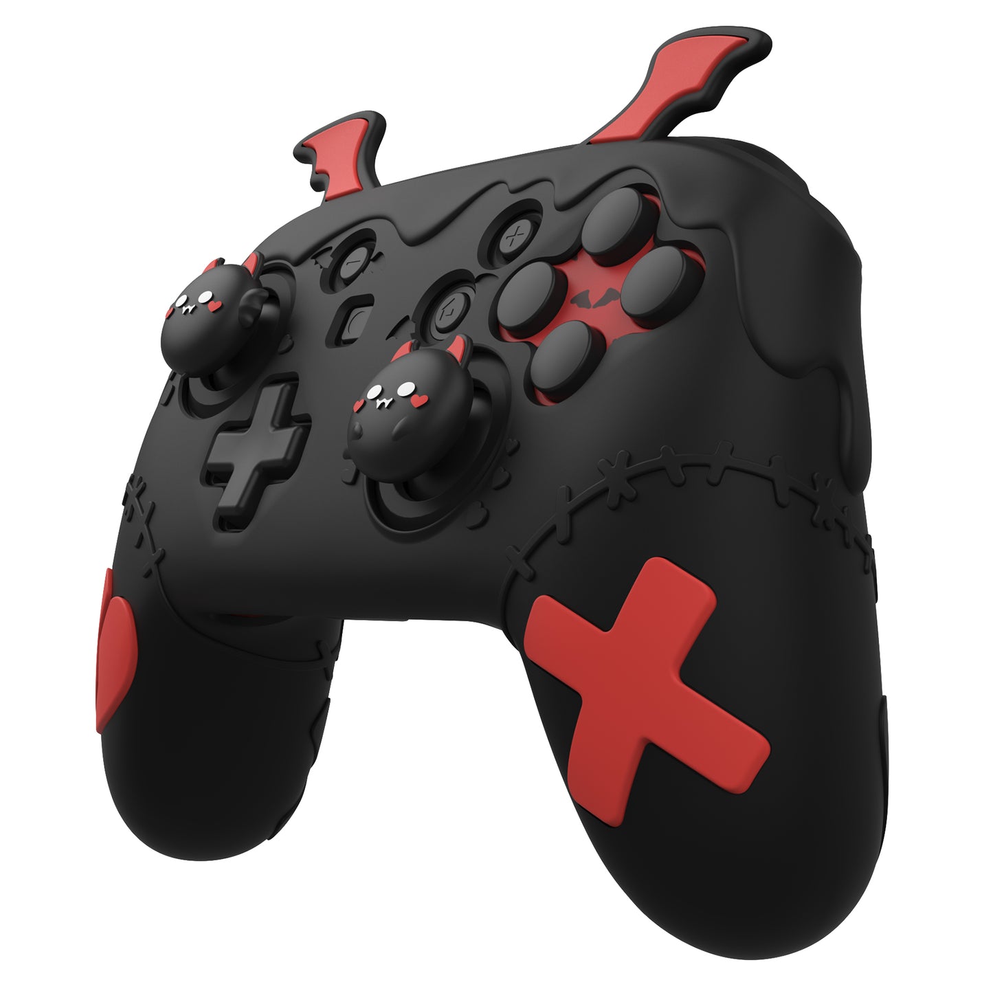 PlayVital Switch Proコントローラー対応用ゴシックインプシリーズ キュートなシリコン保護カバー、サムグリップ4つやステッカー2枚付き【ブラック】
