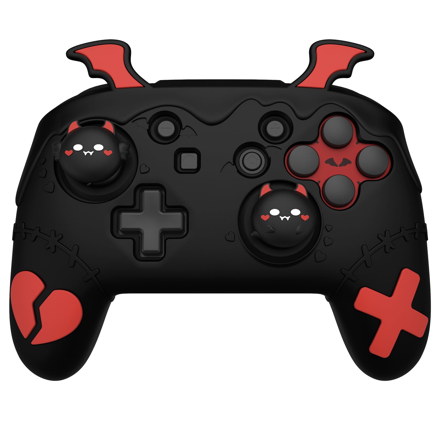 PlayVital Switch Proコントローラー対応用ゴシックインプシリーズ キュートなシリコン保護カバー、サムグリップ4つやステッカー2枚付き【ブラック】