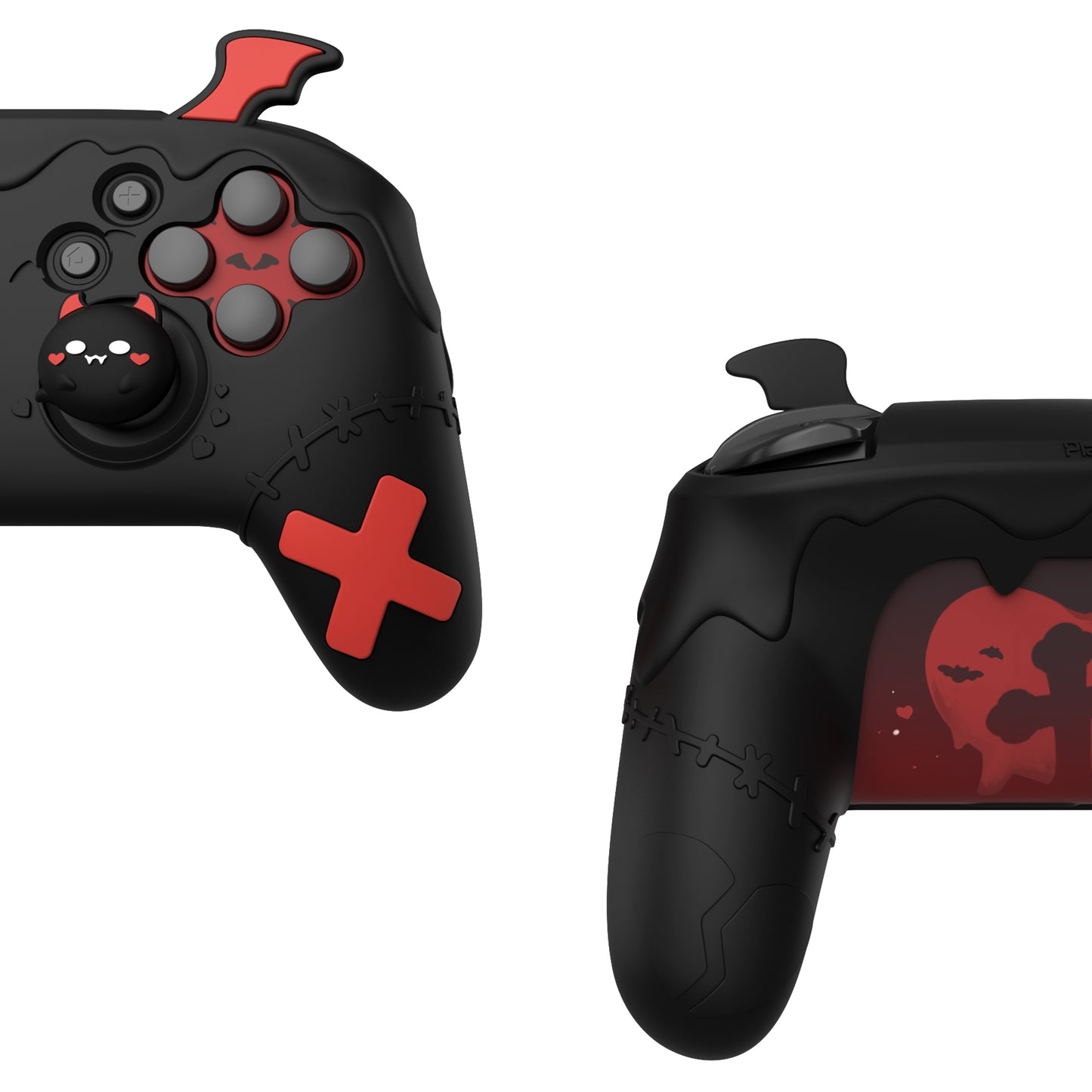 PlayVital Switch Proコントローラー対応用ゴシックインプシリーズ キュートなシリコン保護カバー、サムグリップ4つやステッカー2枚付き【ブラック】