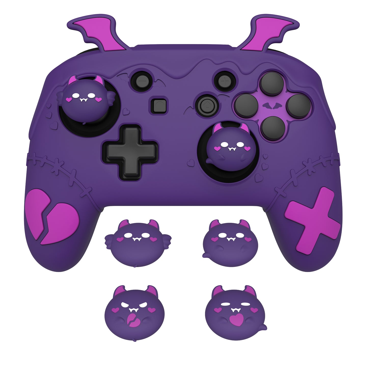 PlayVital Switch Proコントローラー対応用ゴシックインプシリーズ キュートなシリコン保護カバー、サムグリップ4つやステッカー2枚付き【パープル】