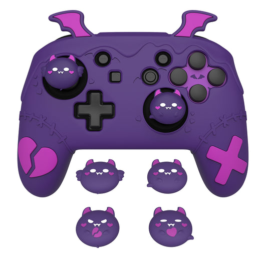 PlayVital Switch Proコントローラー対応用ゴシックインプシリーズ キュートなシリコン保護カバー、サムグリップ4つやステッカー2枚付き【パープル】