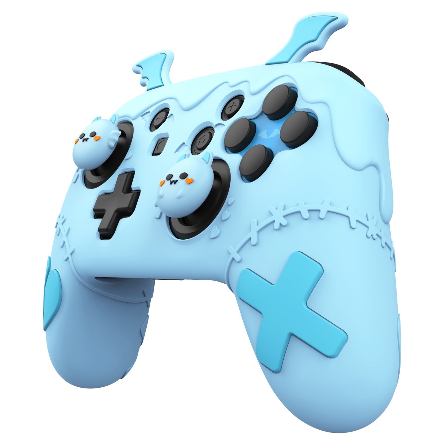 PlayVital Switch Proコントローラー対応用ゴシックインプシリーズ キュートなシリコン保護カバー、サムグリップ4つやステッカー2枚付き【アクアブルー】