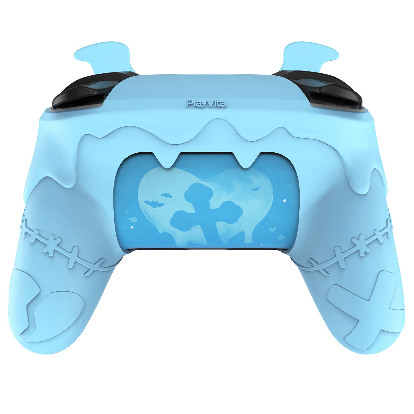 PlayVital Switch Proコントローラー対応用ゴシックインプシリーズ キュートなシリコン保護カバー、サムグリップ4つやステッカー2枚付き【アクアブルー】