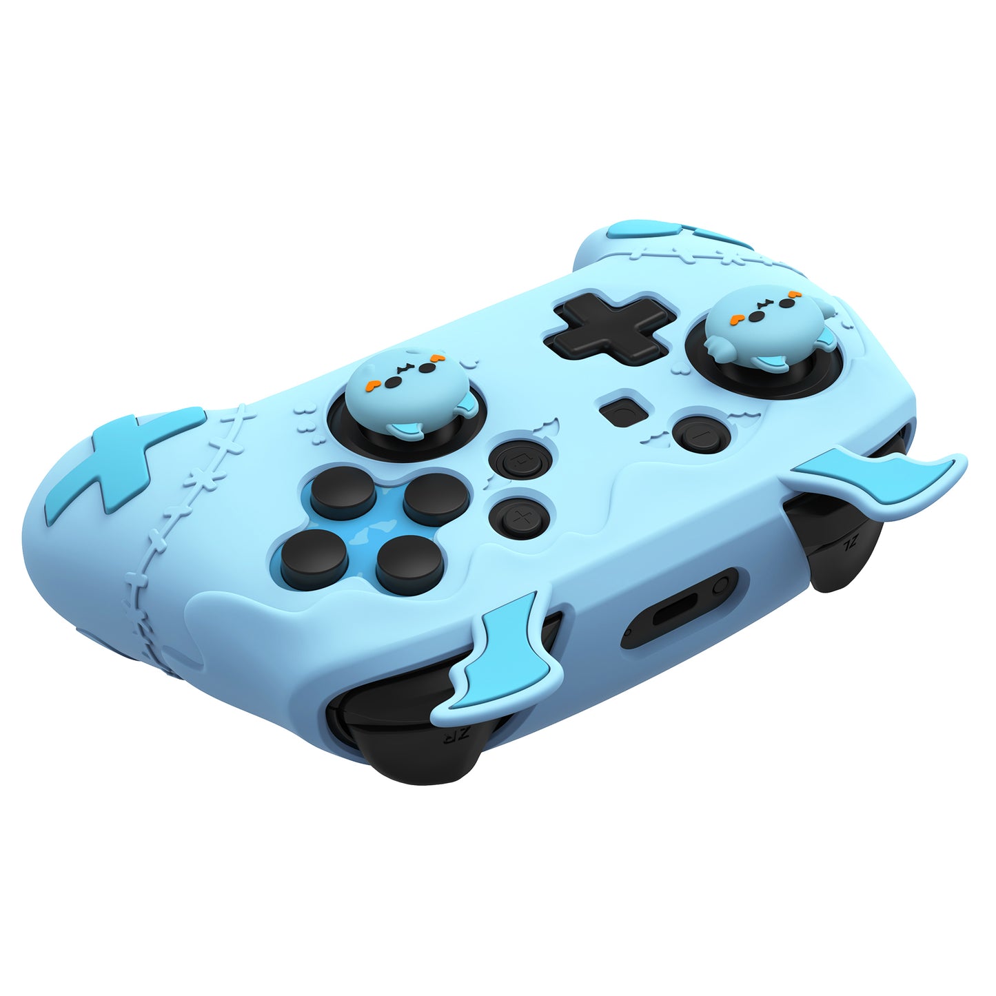 PlayVital Switch Proコントローラー対応用ゴシックインプシリーズ キュートなシリコン保護カバー、サムグリップ4つやステッカー2枚付き【アクアブルー】