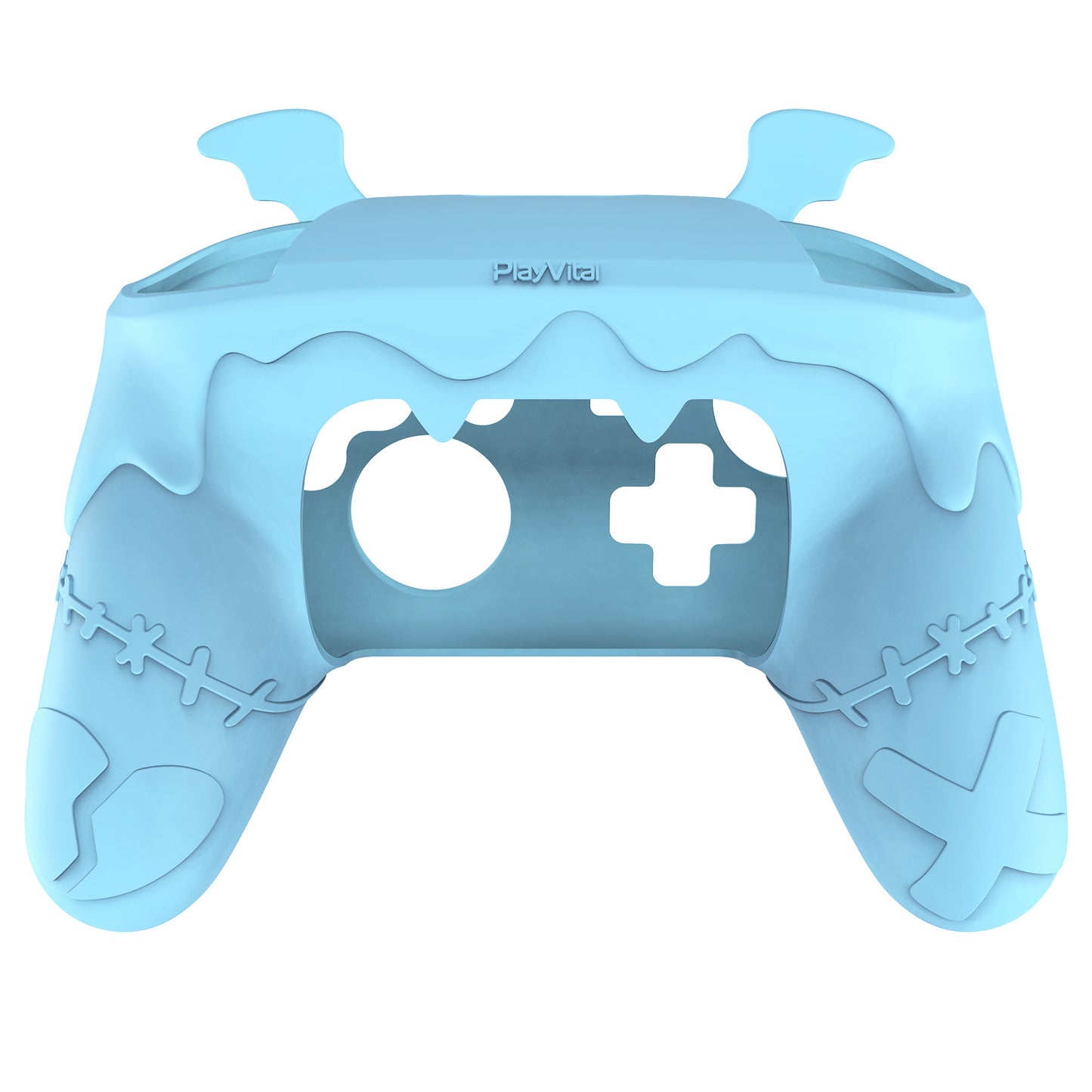 PlayVital Switch Proコントローラー対応用ゴシックインプシリーズ キュートなシリコン保護カバー、サムグリップ4つやステッカー2枚付き【アクアブルー】
