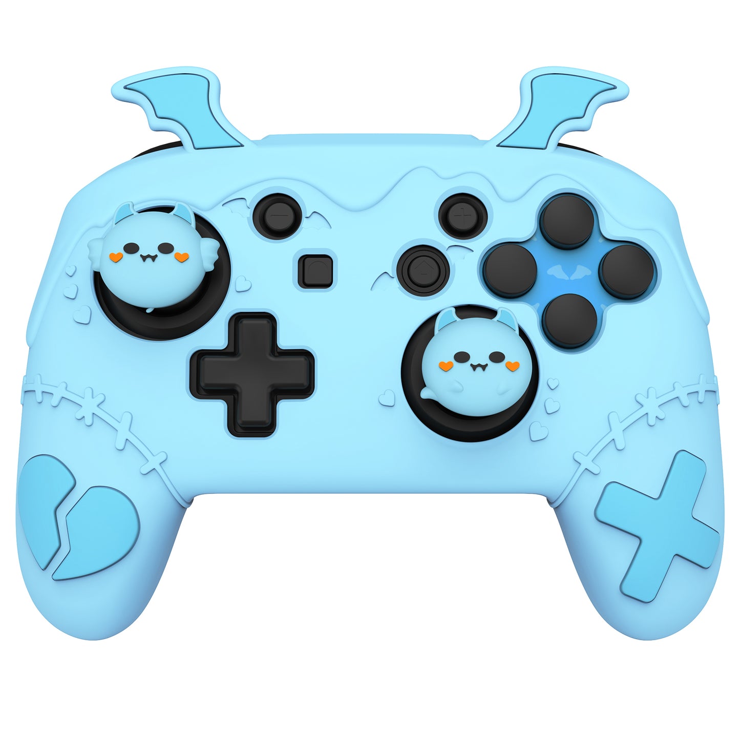 PlayVital Switch Proコントローラー対応用ゴシックインプシリーズ キュートなシリコン保護カバー、サムグリップ4つやステッカー2枚付き【アクアブルー】