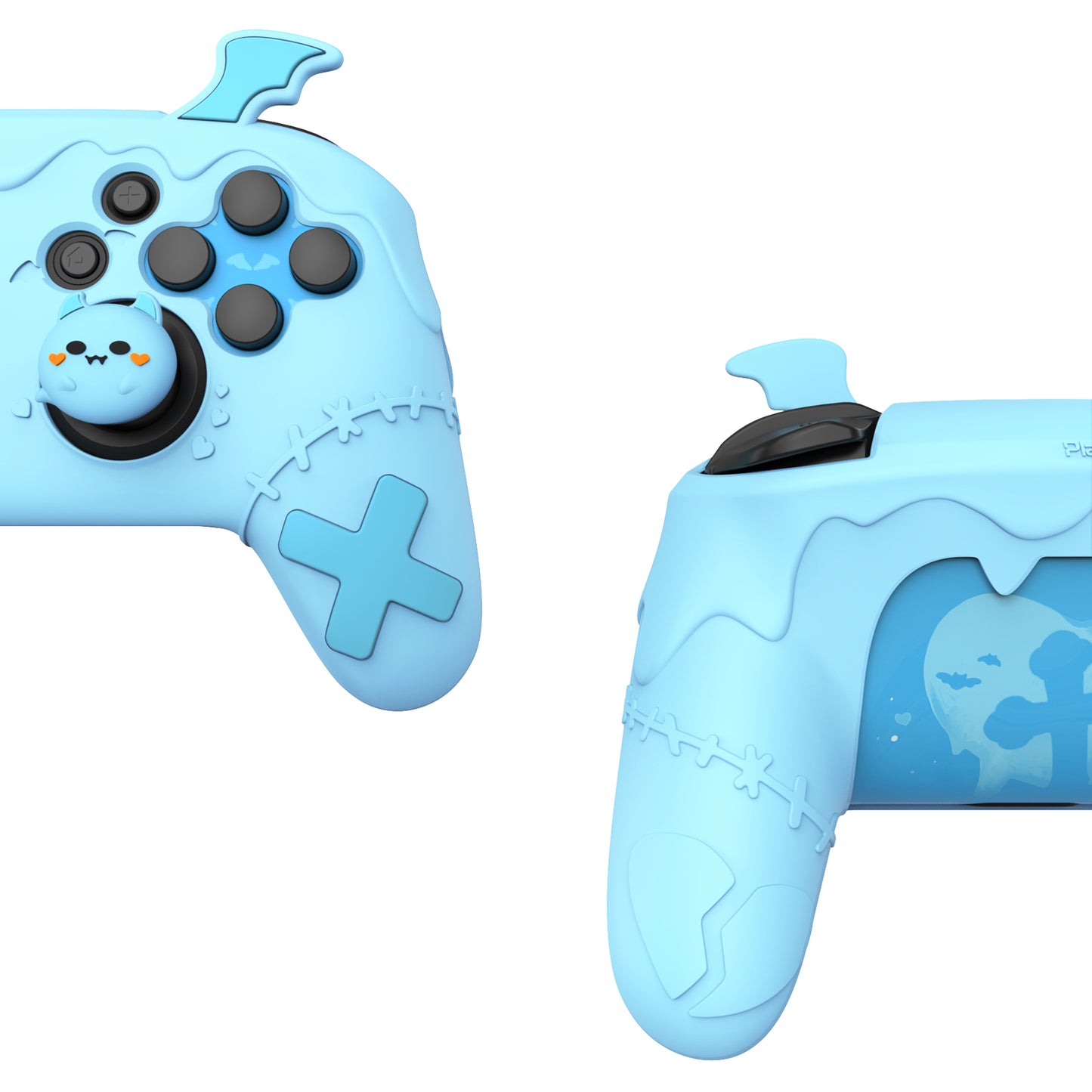 PlayVital Switch Proコントローラー対応用ゴシックインプシリーズ キュートなシリコン保護カバー、サムグリップ4つやステッカー2枚付き【アクアブルー】