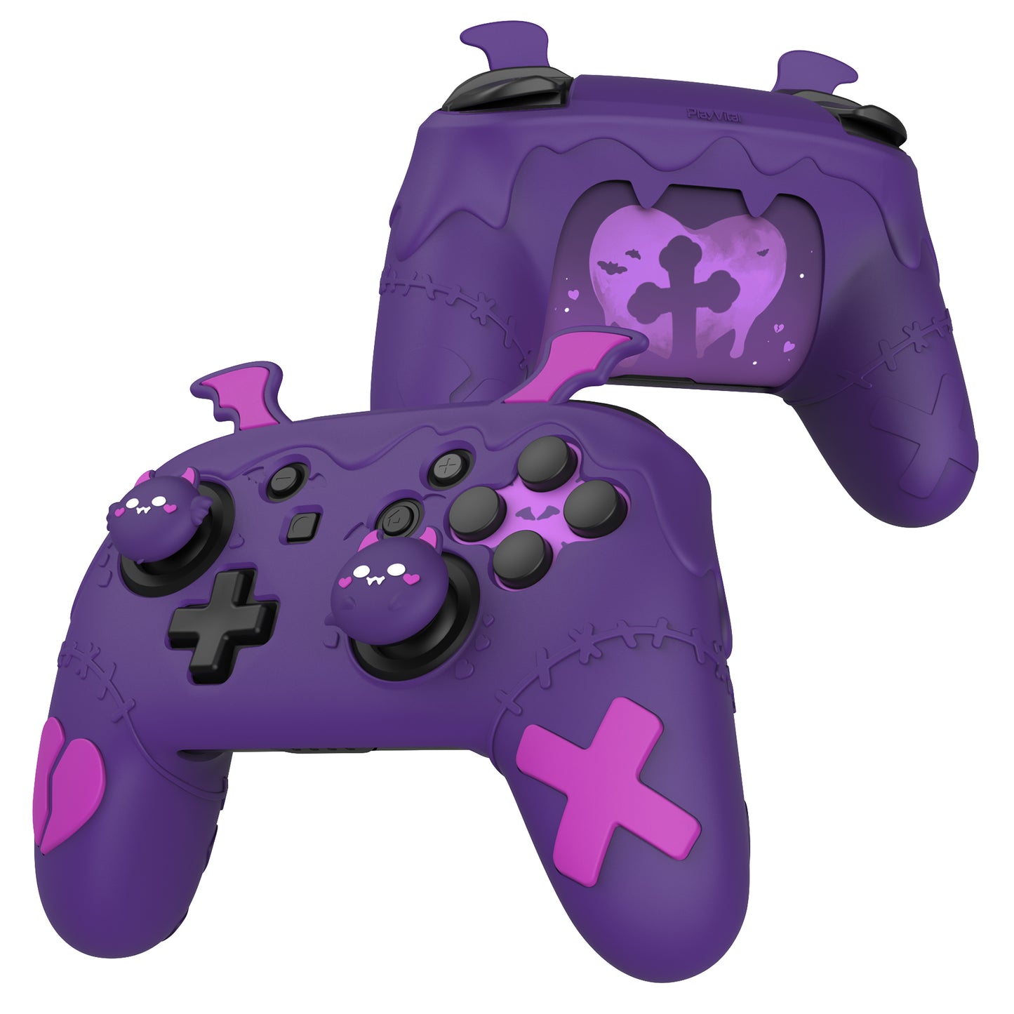 PlayVital Switch Proコントローラー対応用ゴシックインプシリーズ キュートなシリコン保護カバー、サムグリップ4つやステッカー2枚付き【パープル】