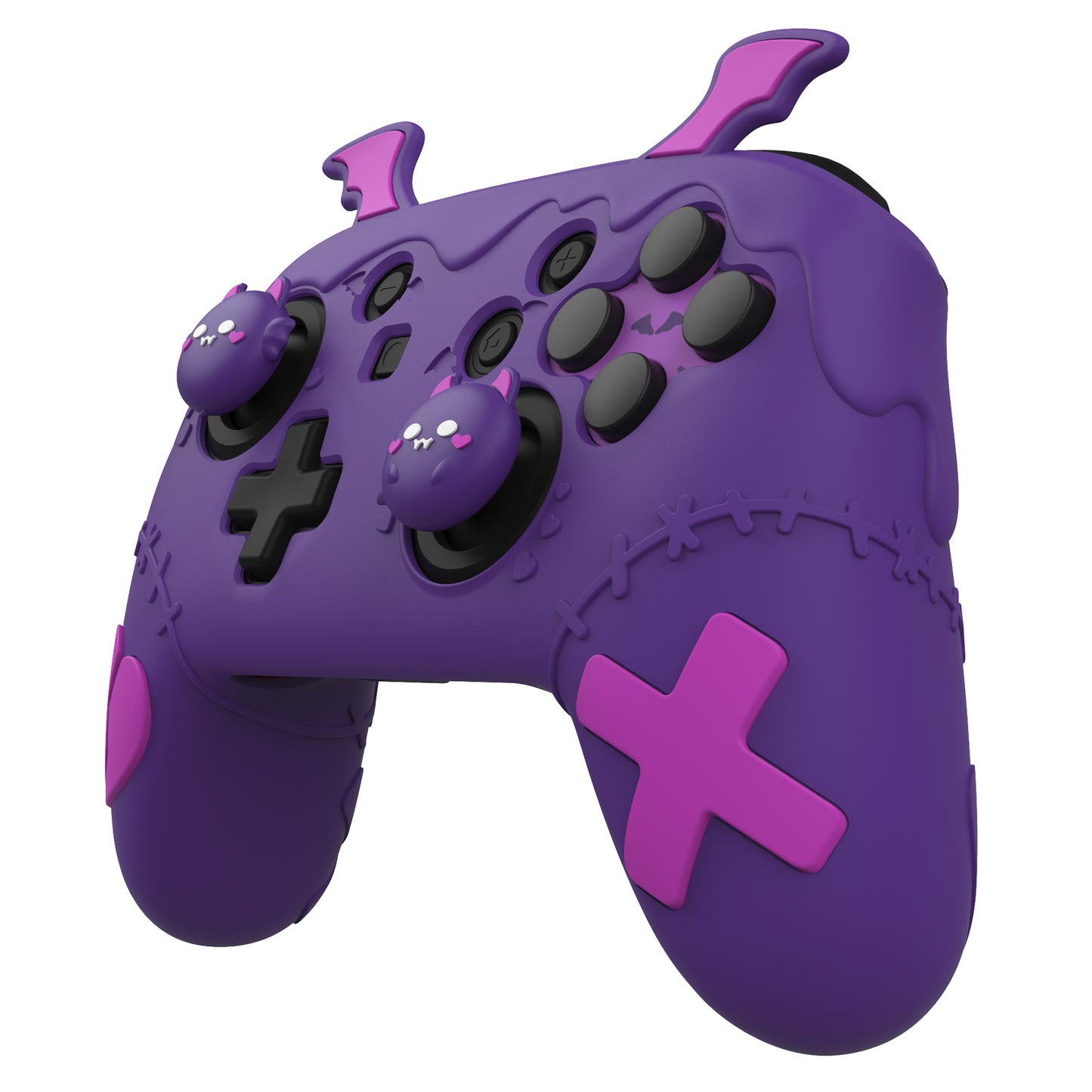 PlayVital Switch Proコントローラー対応用ゴシックインプシリーズ キュートなシリコン保護カバー、サムグリップ4つやステッカー2枚付き【パープル】