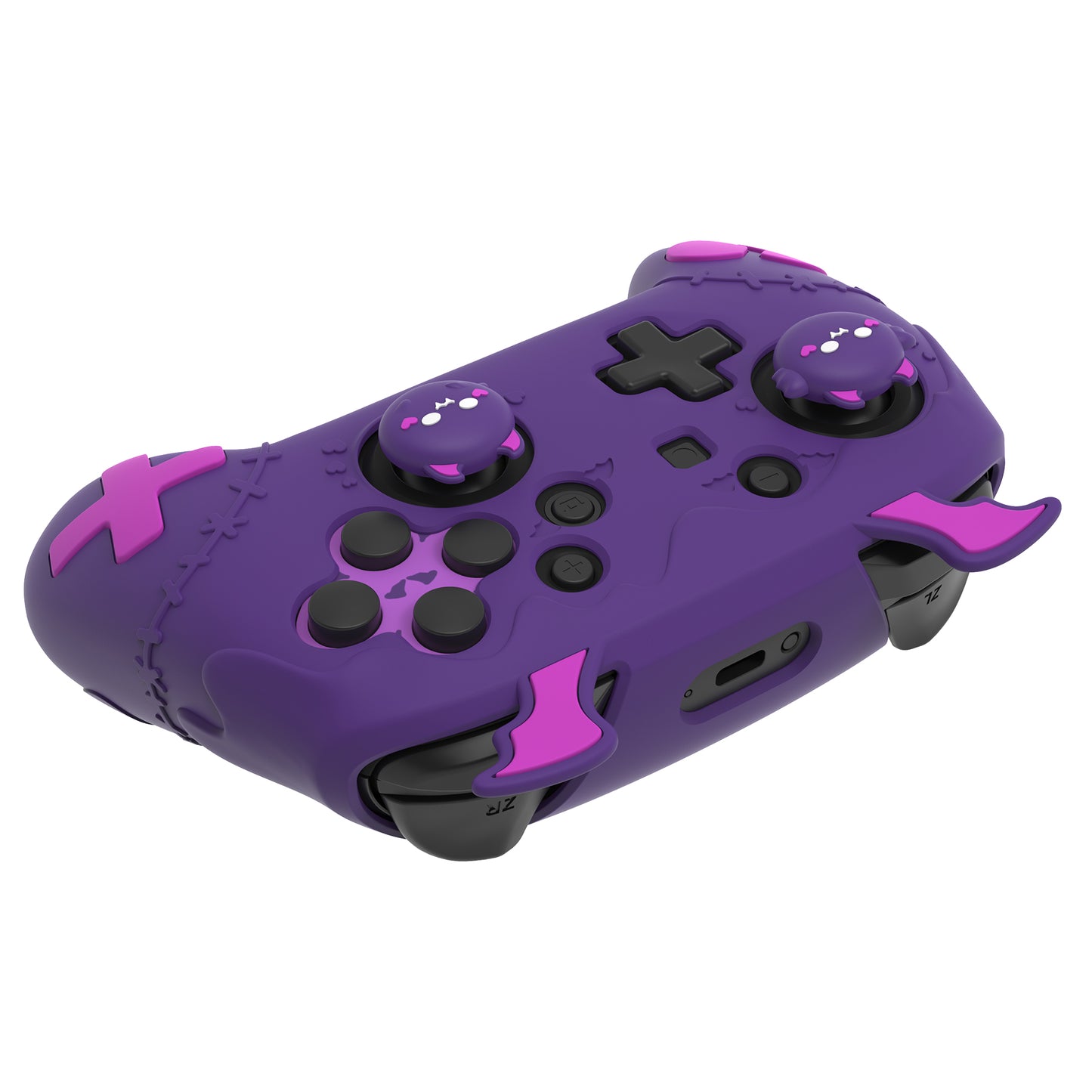PlayVital Switch Proコントローラー対応用ゴシックインプシリーズ キュートなシリコン保護カバー、サムグリップ4つやステッカー2枚付き【パープル】