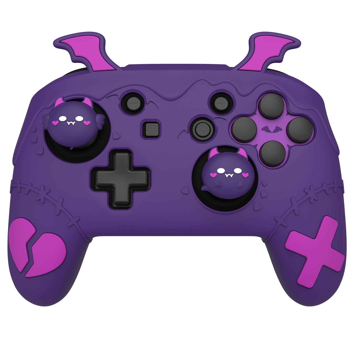 PlayVital Switch Proコントローラー対応用ゴシックインプシリーズ キュートなシリコン保護カバー、サムグリップ4つやステッカー2枚付き【パープル】